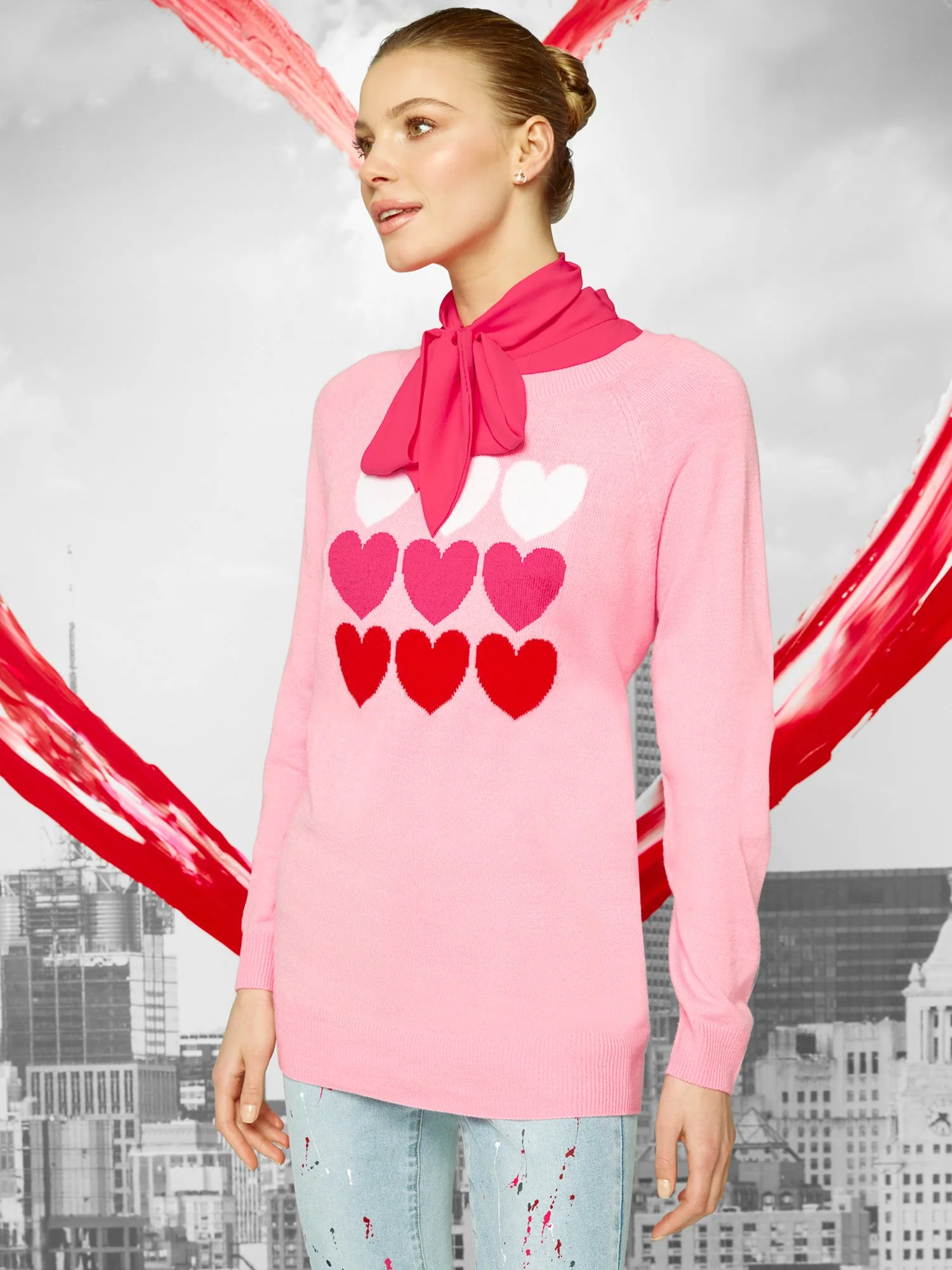 Heart-Print Tunic Sweater - Image 2