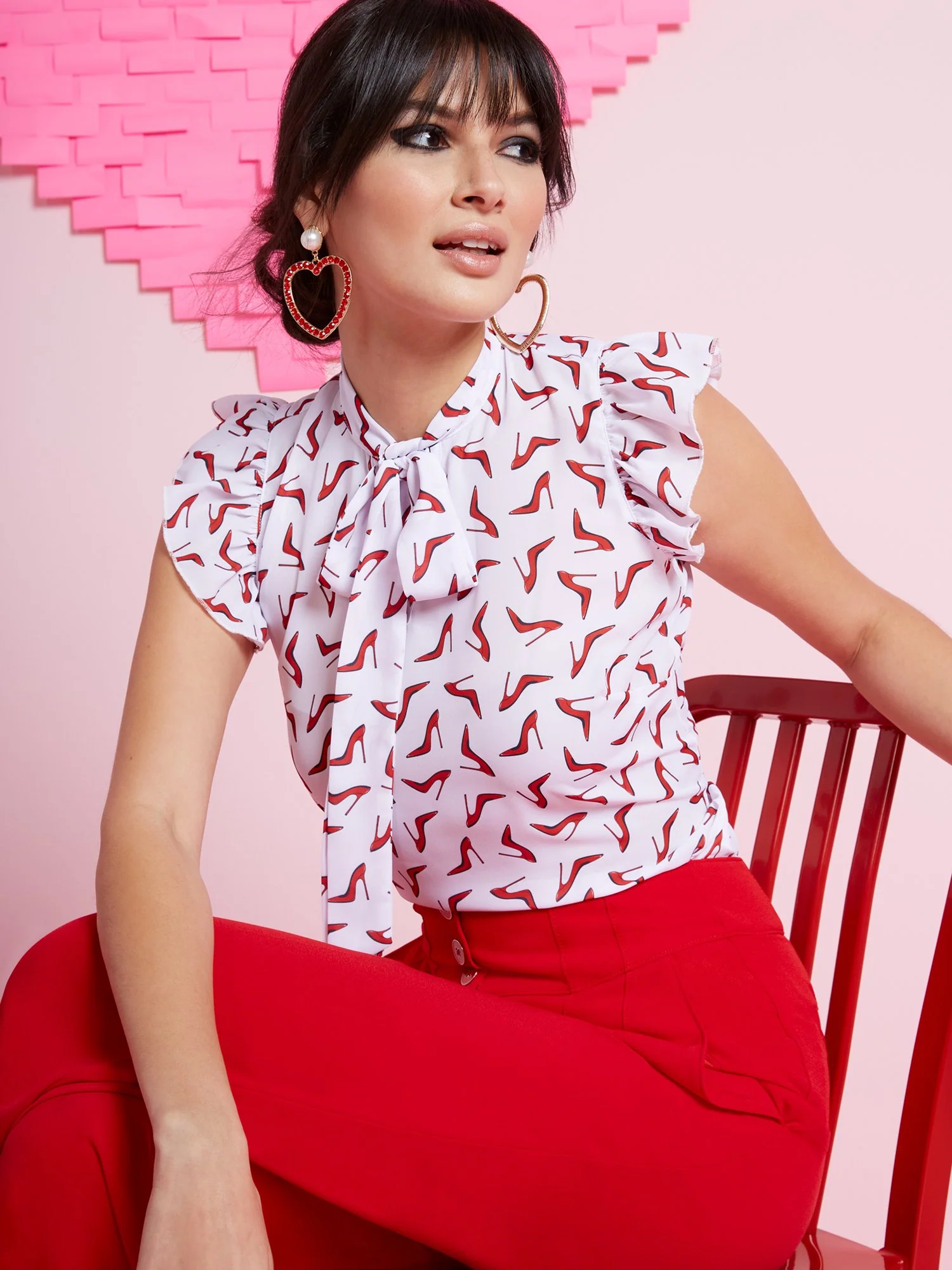 Heel-Print Ruffle-Sleeve Blouse - Image 2