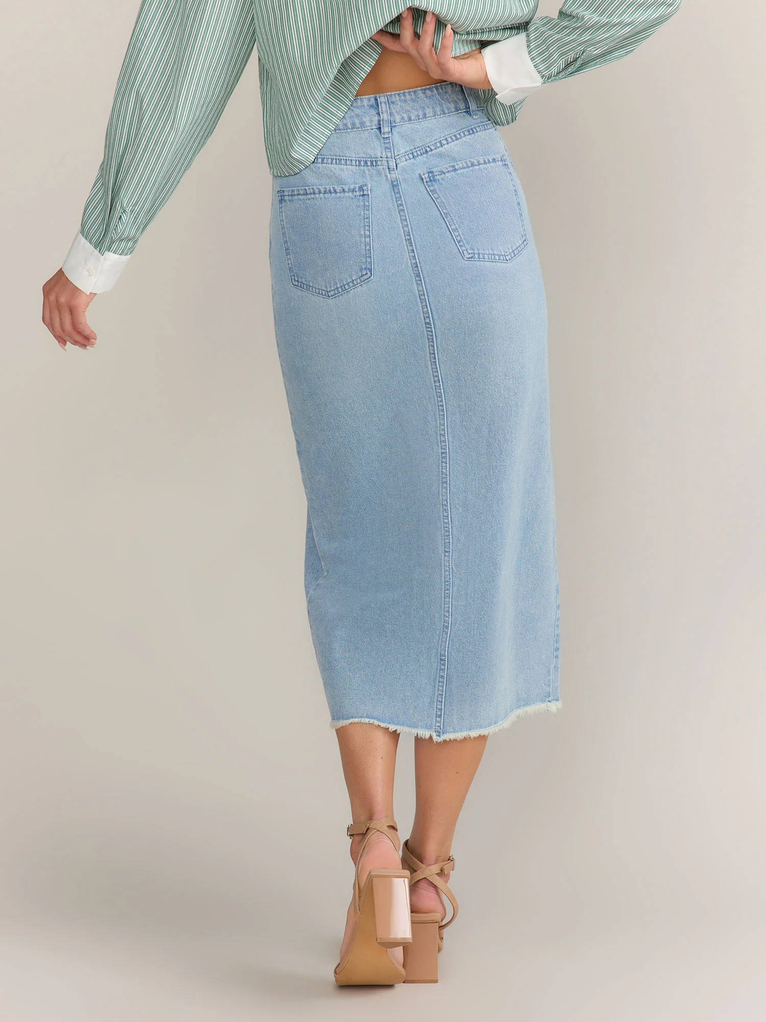 Mustard Seed Front Slit Frayed Hem Denim Skirt - Brands We Love - Image 3