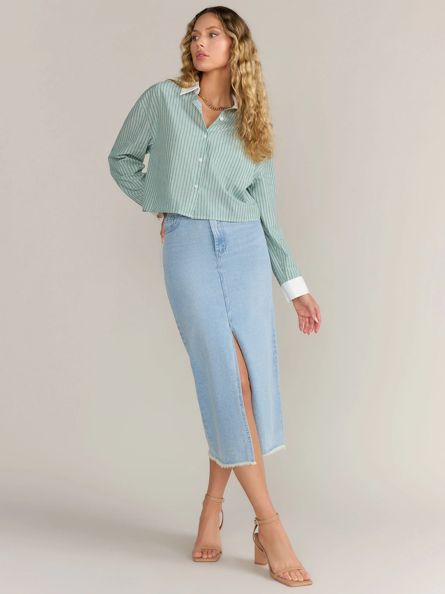 Mustard Seed Front Slit Frayed Hem Denim Skirt - Brands We Love - Image 4