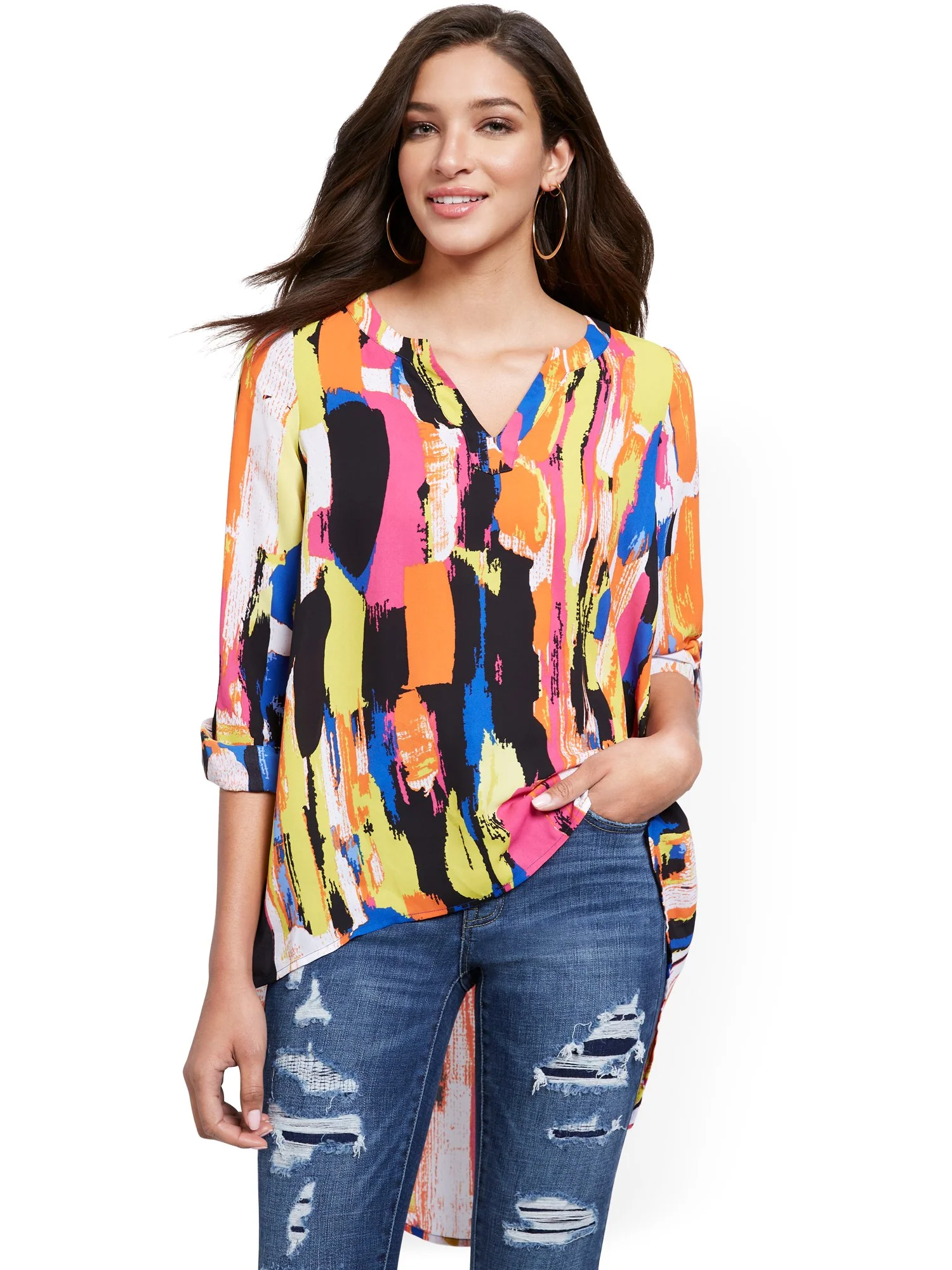 High-Low V-Neck Popover Top - Image 2