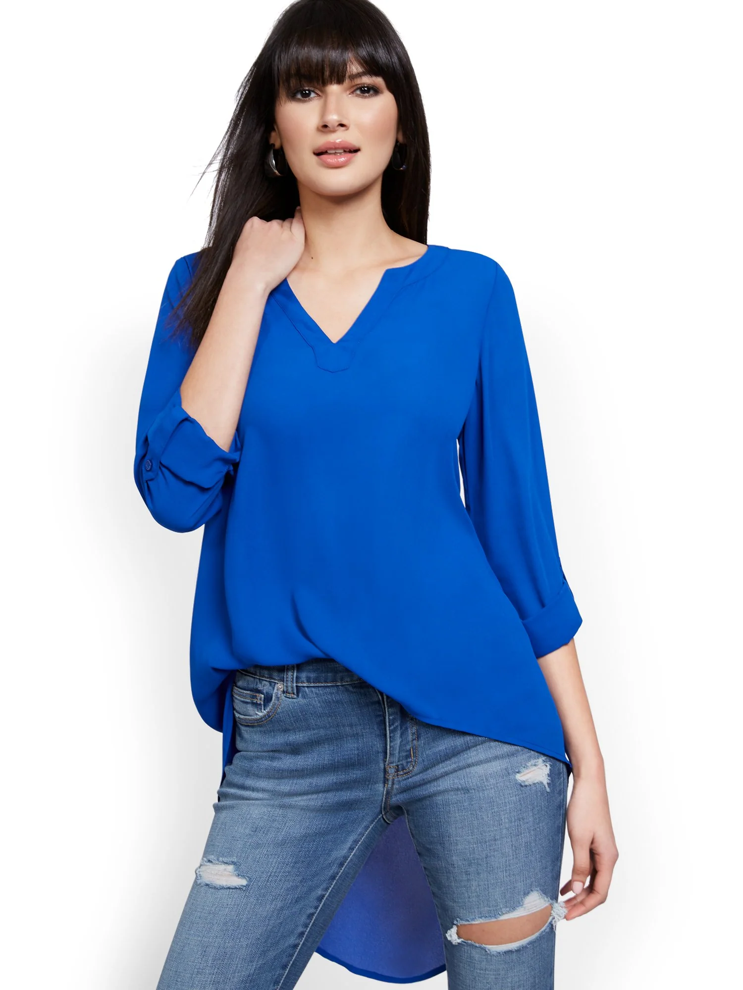 High-Low V-Neck Popover Top - Image 9
