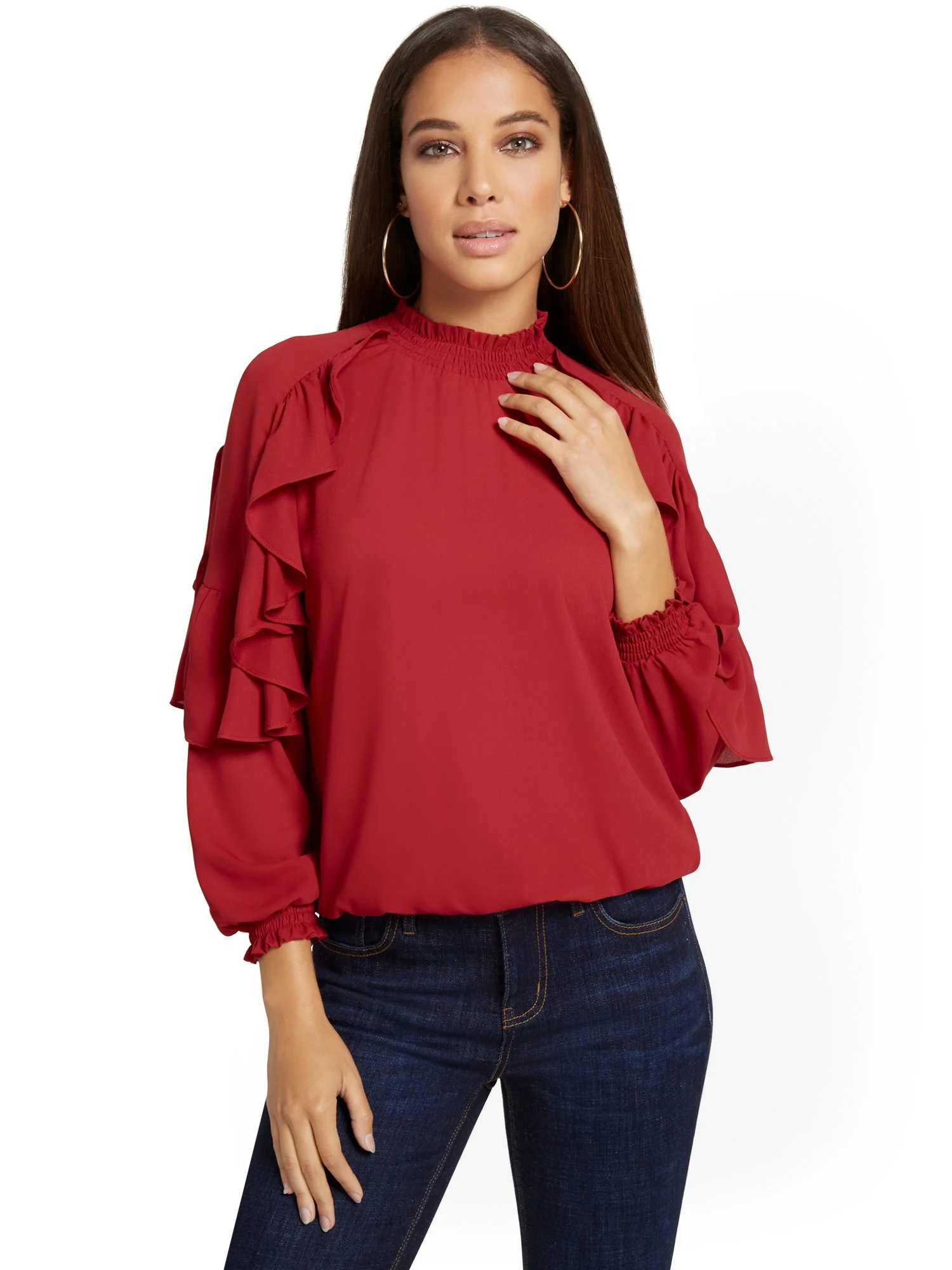 High-Neck Ruffle-Sleeve Blouse - Image 4