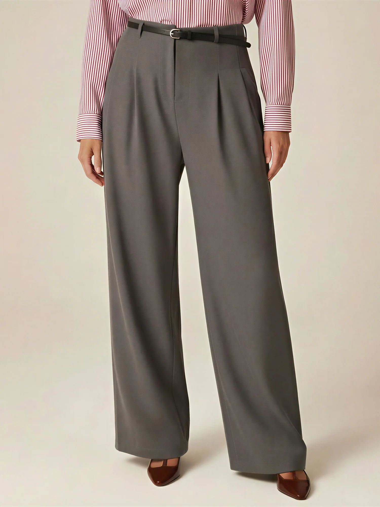 Elegant Style High Waist Wide-Leg Pleat Front Pant - Image 10