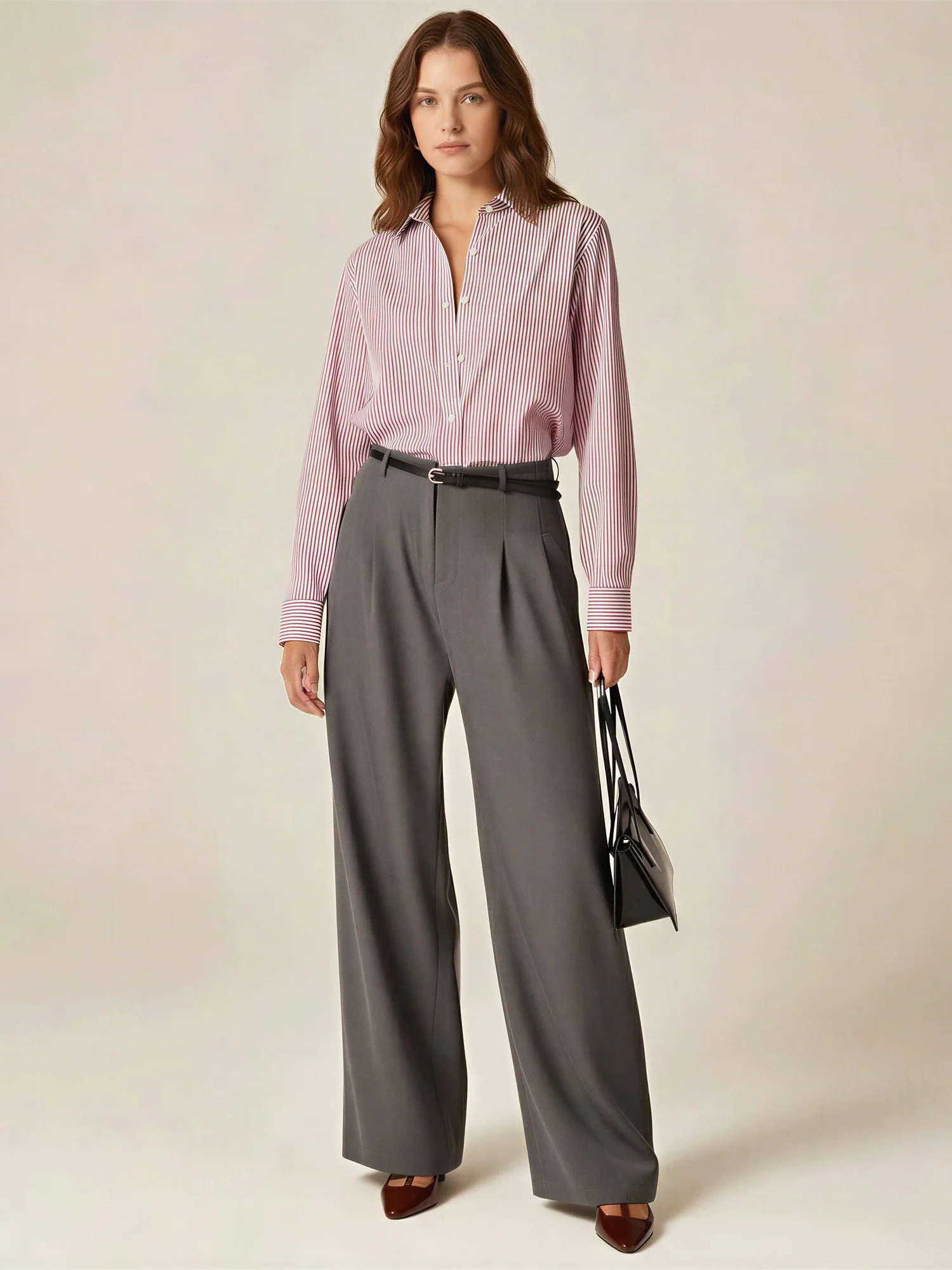 Elegant Style High Waist Wide-Leg Pleat Front Pant - Image 8