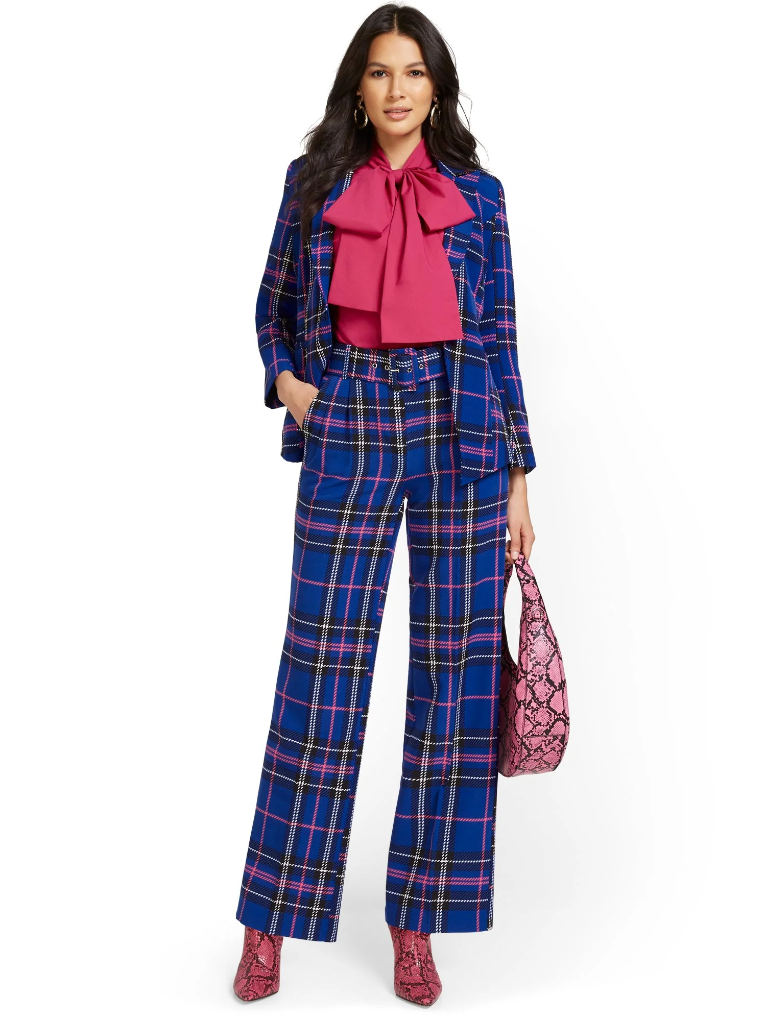 High-Waisted Belted Wide-Leg Pant - Plaid - Image 4