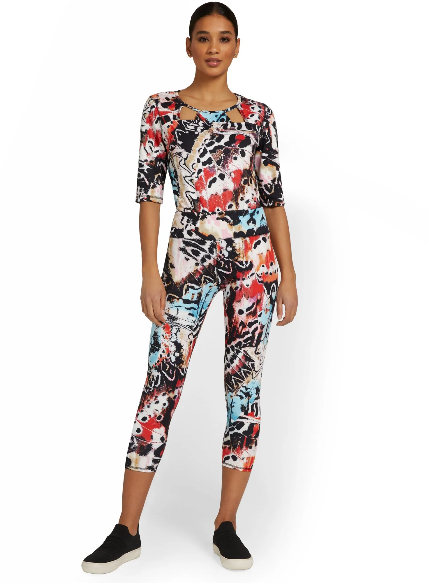 High-Waisted Butterfly-Print Capri Pocket Legging - City Contour - Image 5