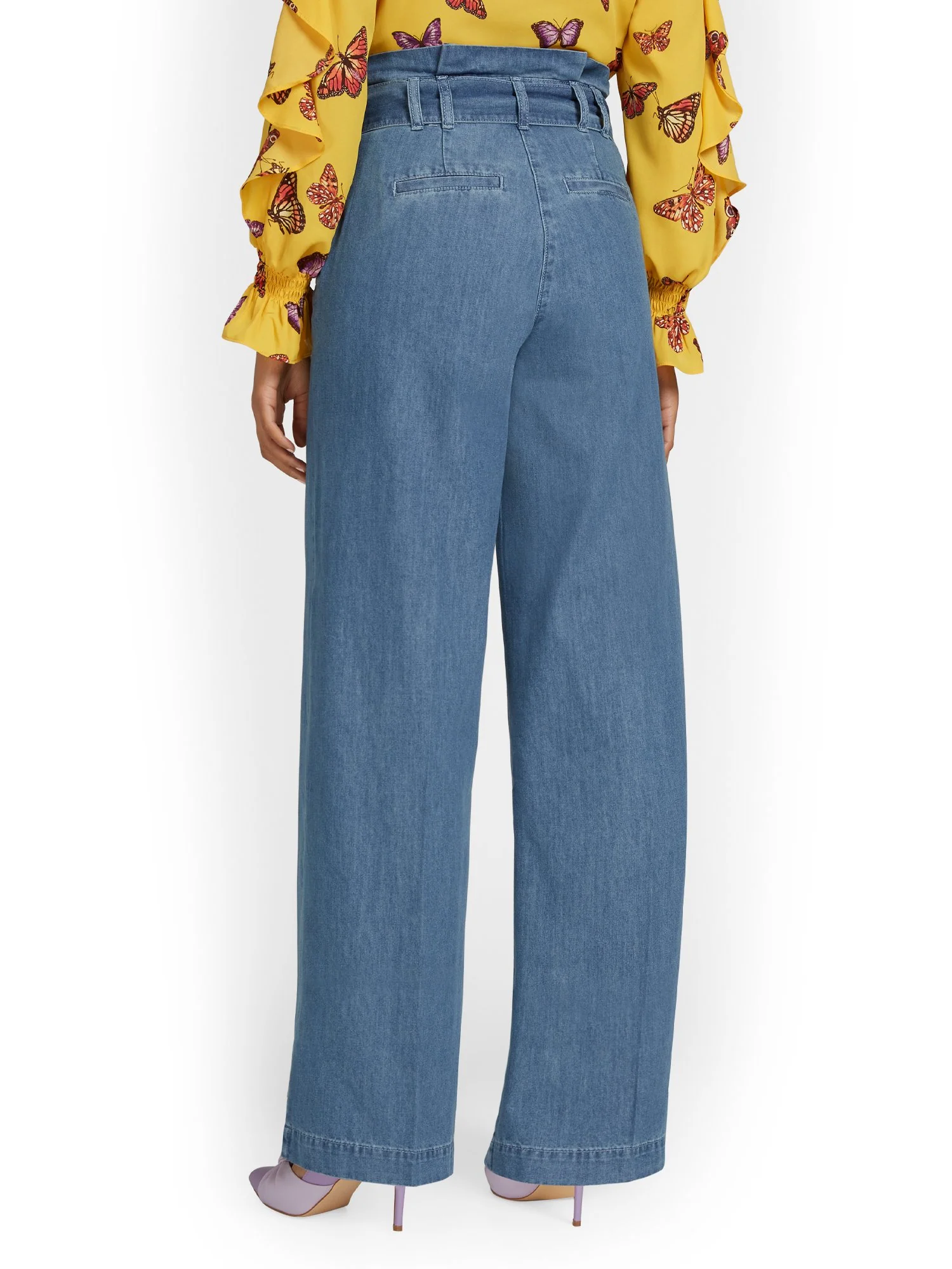 High-Waisted Chambray Wide-Leg Pant - Light Wash - Image 3