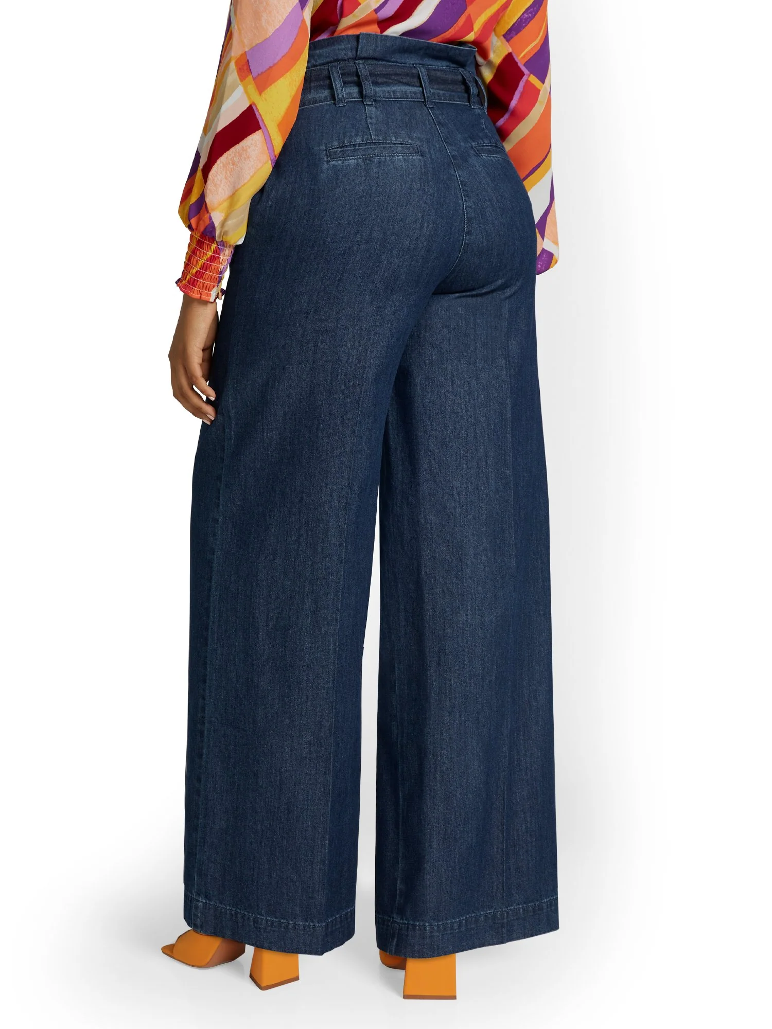 High-Waisted Chambray Wide-Leg Pant - Medium Blue Wash - Image 3