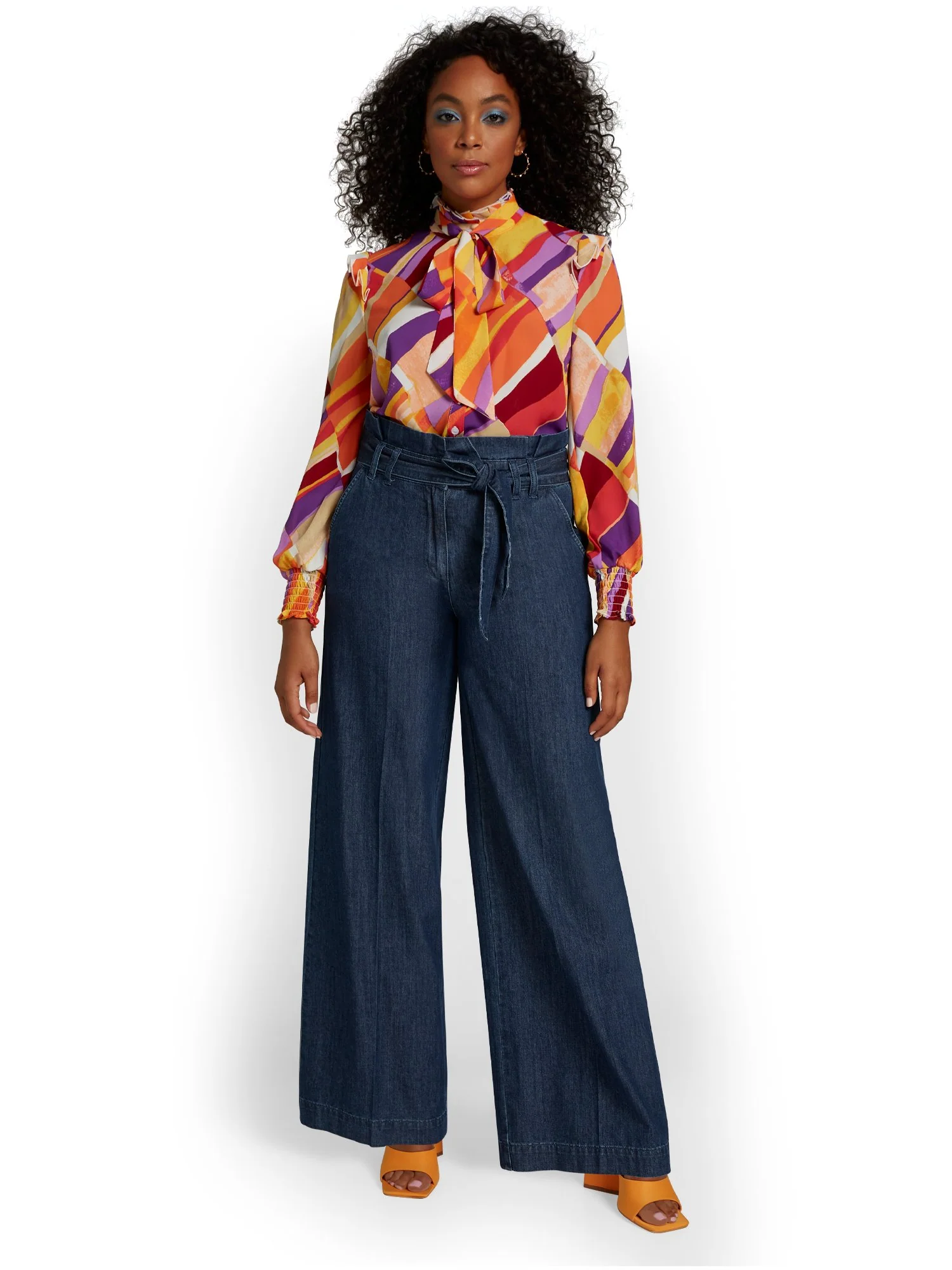 High-Waisted Chambray Wide-Leg Pant - Medium Blue Wash - Image 4