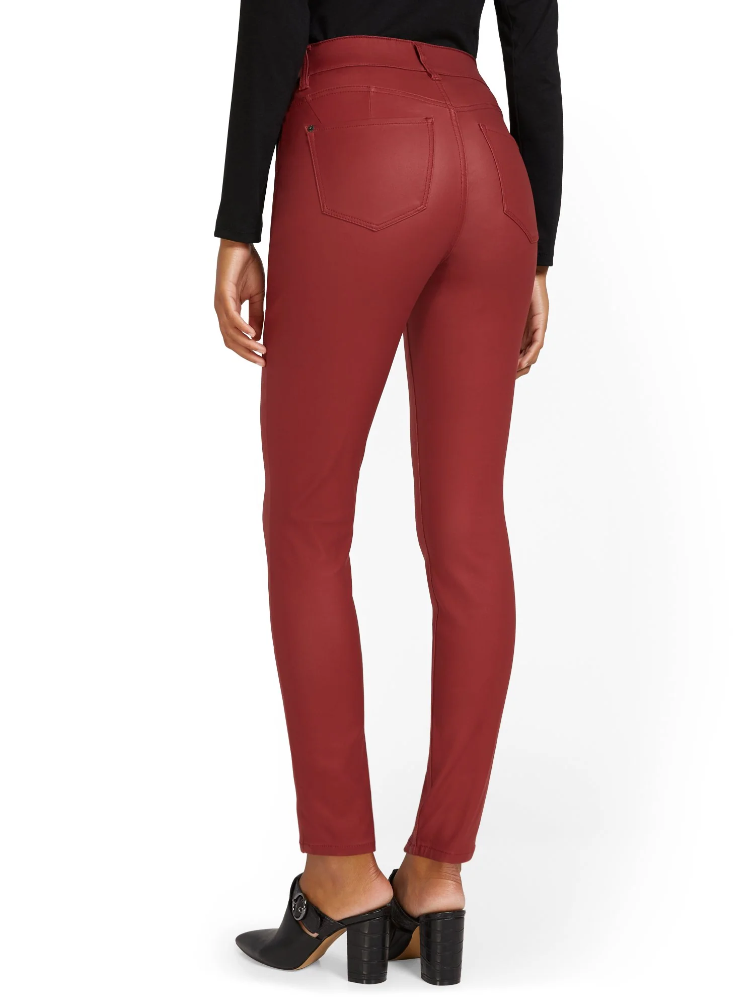 High-Waisted Coated Super-Skinny Jeans - Red - Image 3