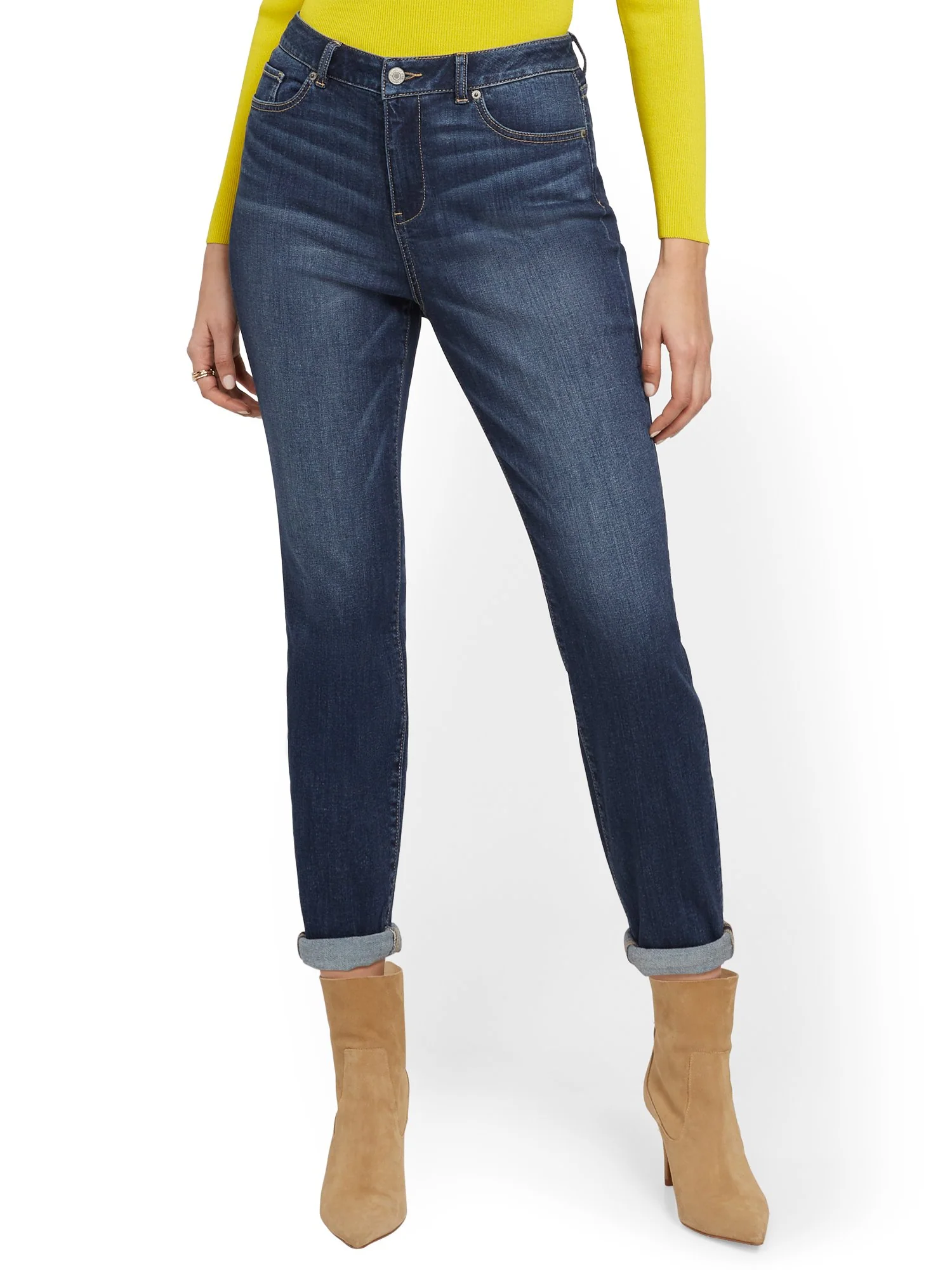 High-Waisted Curvy Boyfriend Jeans - Blue Oasis - Image 2