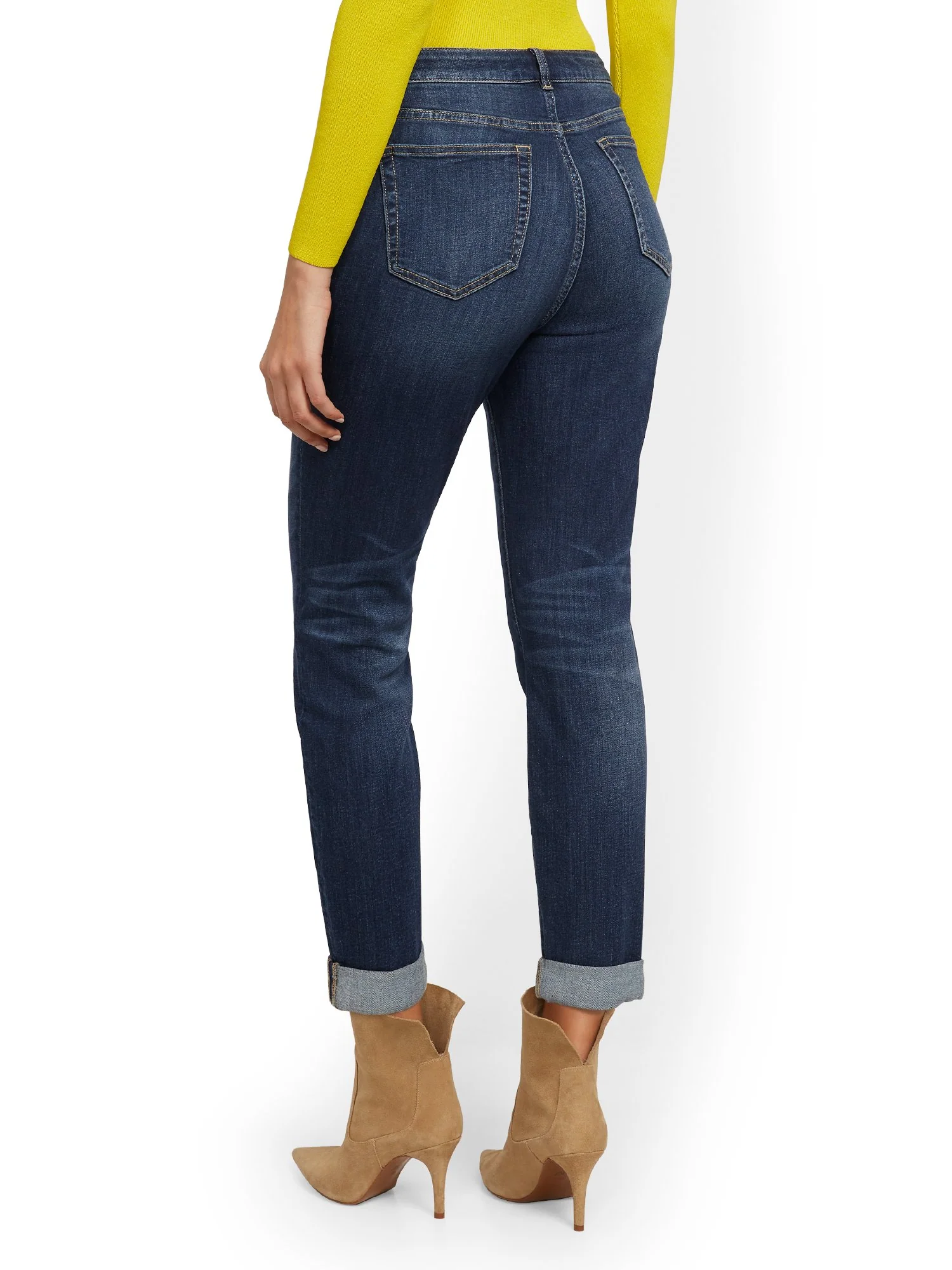 High-Waisted Curvy Boyfriend Jeans - Blue Oasis - Image 3