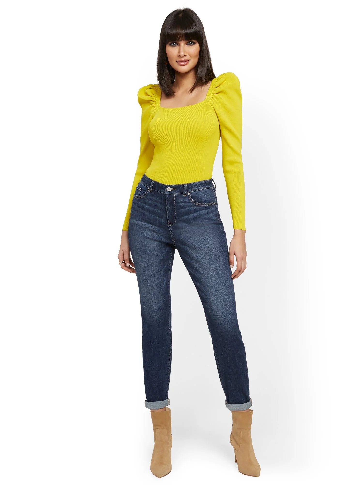 High-Waisted Curvy Boyfriend Jeans - Blue Oasis - Image 4