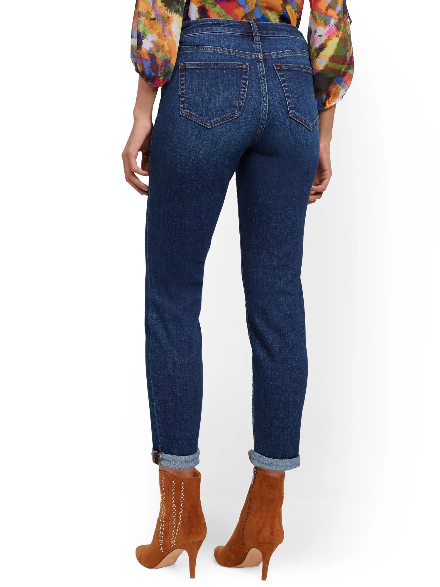 High-Waisted Curvy Boyfriend Jeans - Foxy Blue - Image 3