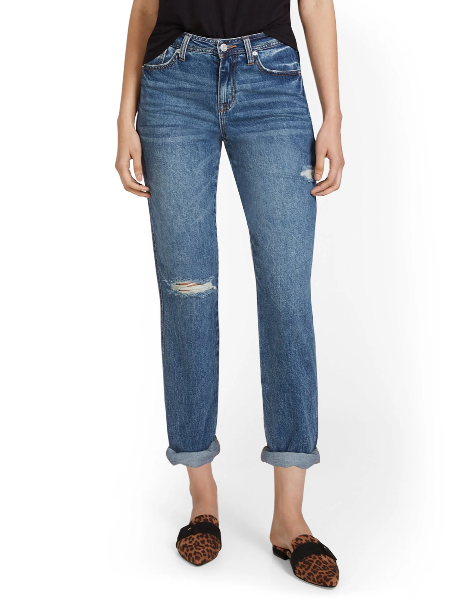 High-Waisted Curvy Dream Boyfriend Jeans - Medium Blue Wash - Image 2