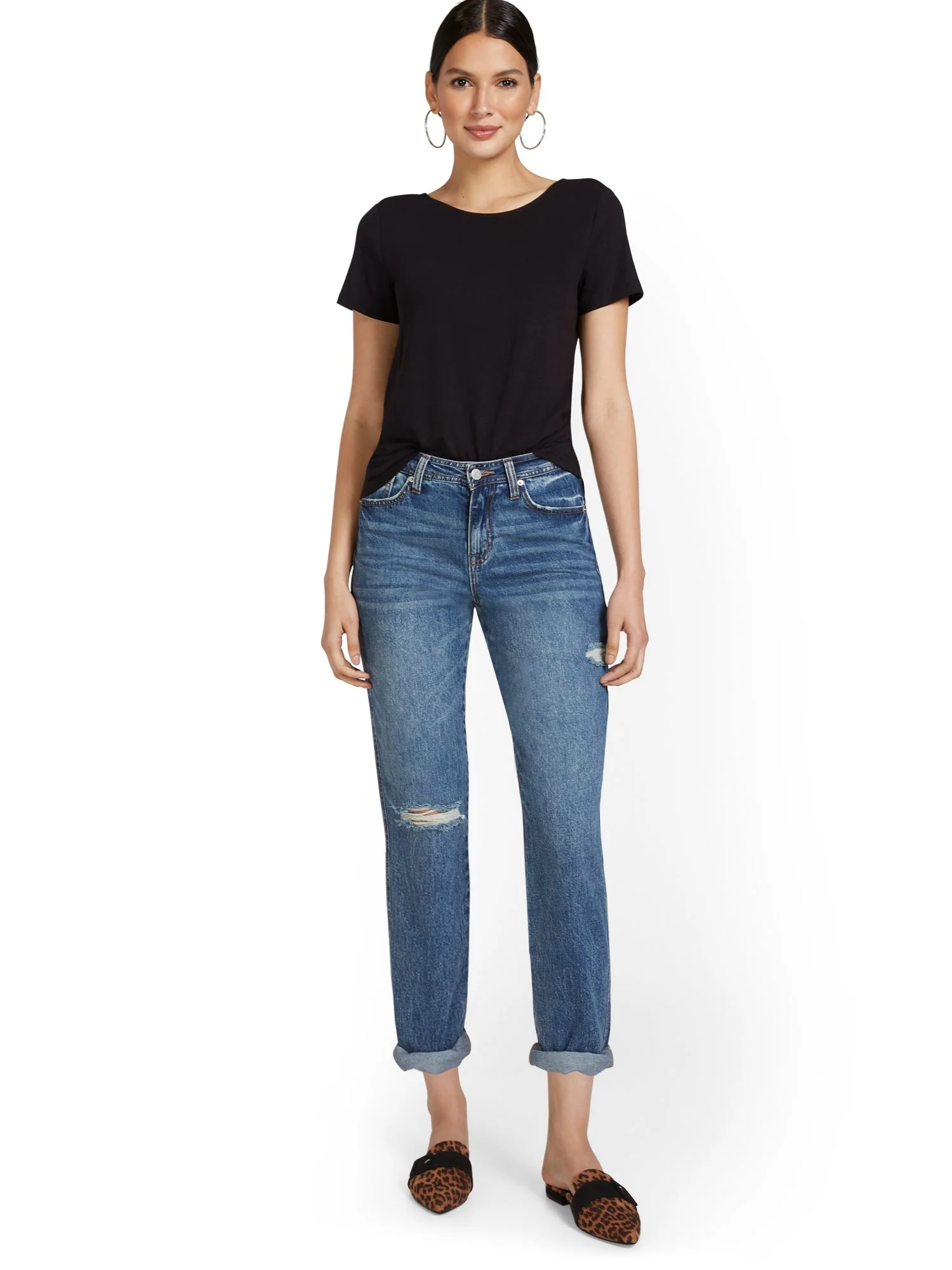 High-Waisted Curvy Dream Boyfriend Jeans - Medium Blue Wash - Image 4