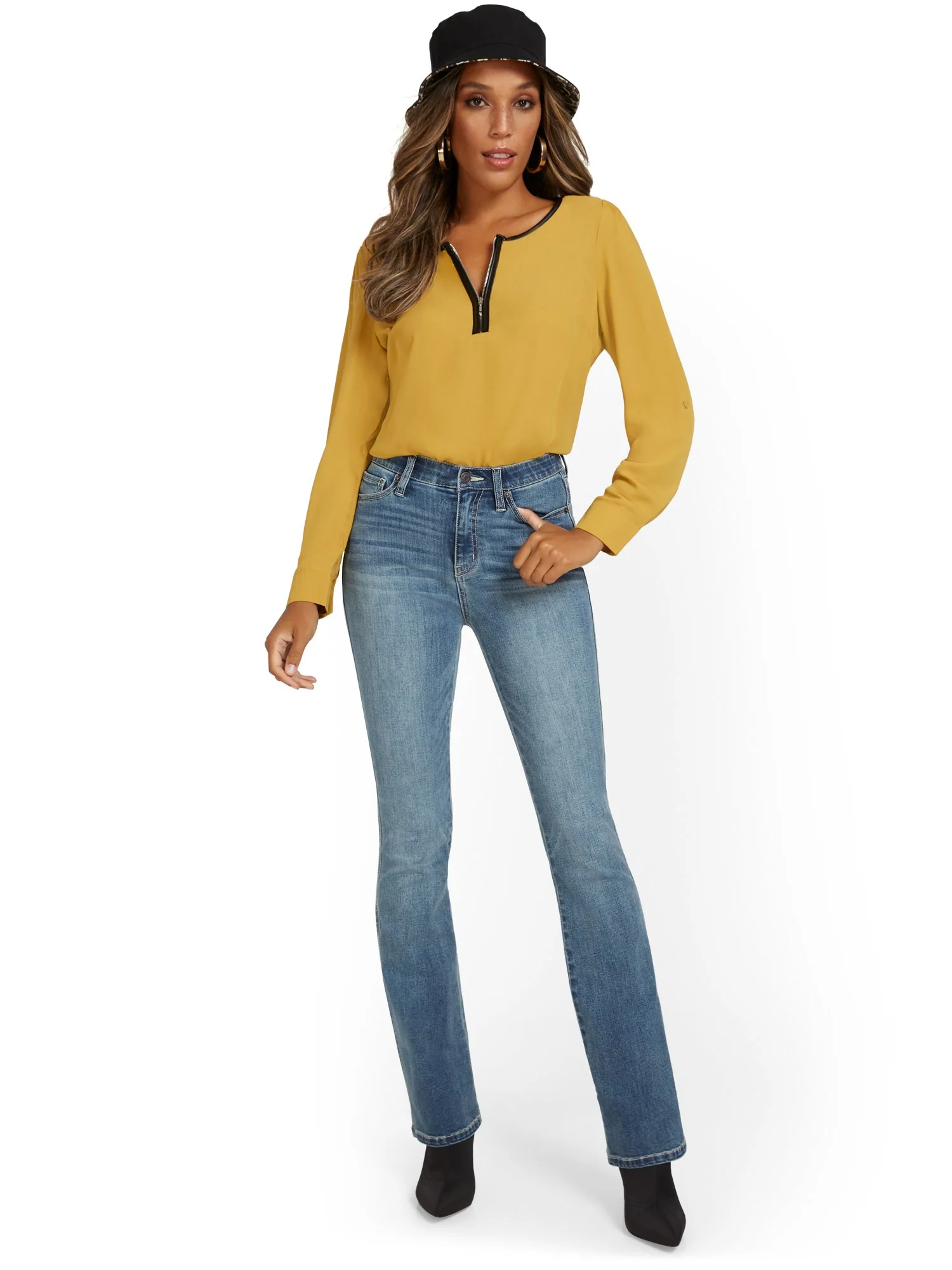 High-Waisted Curvy Essential Bootcut Jeans - Vibrant Blue Wash - Image 5
