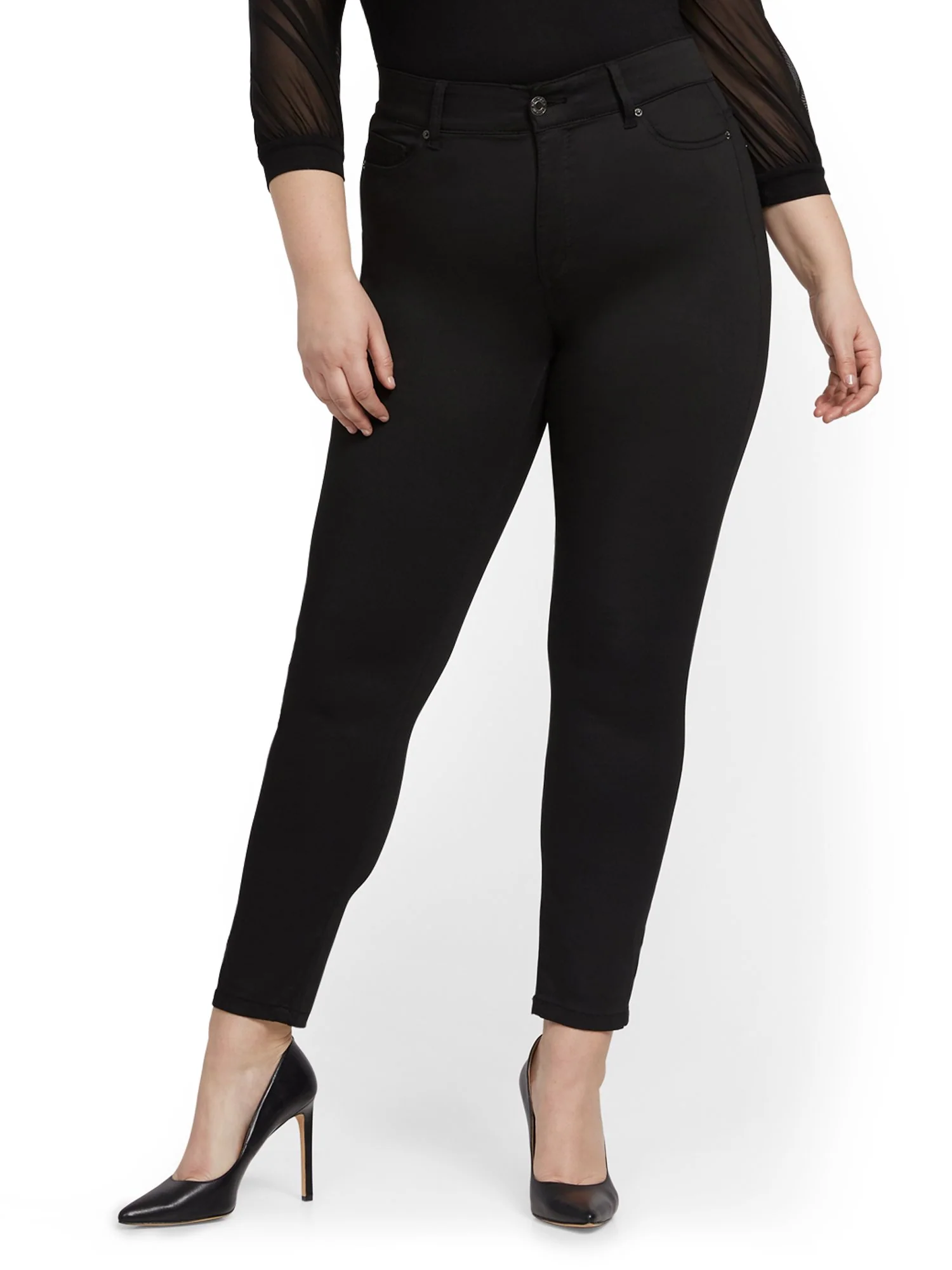 High-Waisted Curvy No-Gap Shaping Super-Skinny Jeans - Black - Image 15