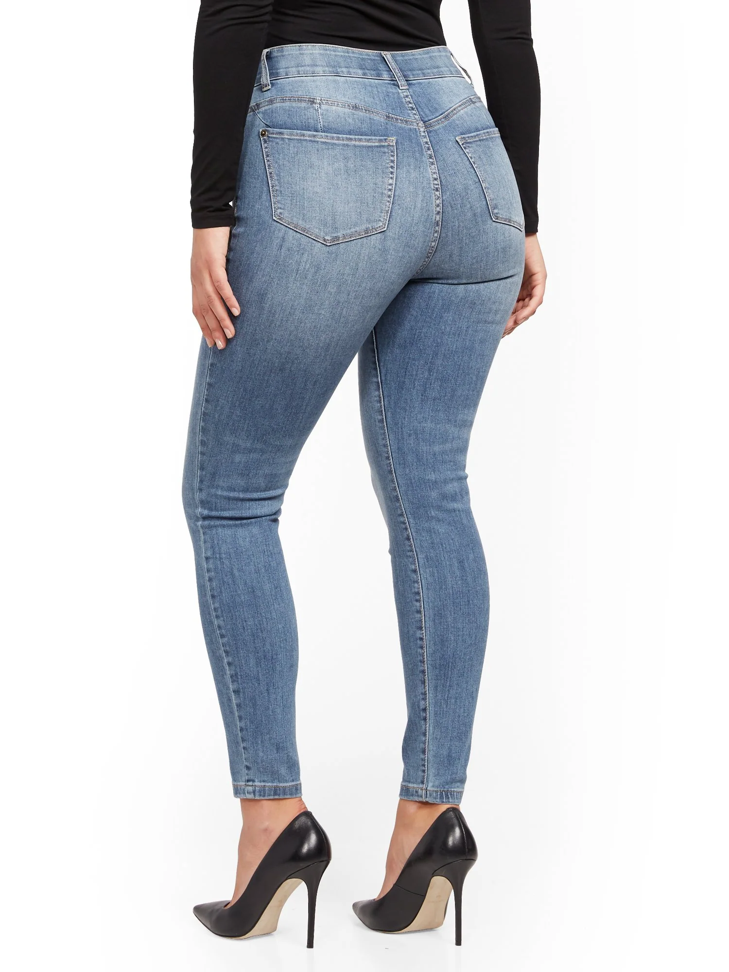 High-Waisted Curvy No-Gap Shaping Super-Skinny Jeans - Blue Rock - Image 10