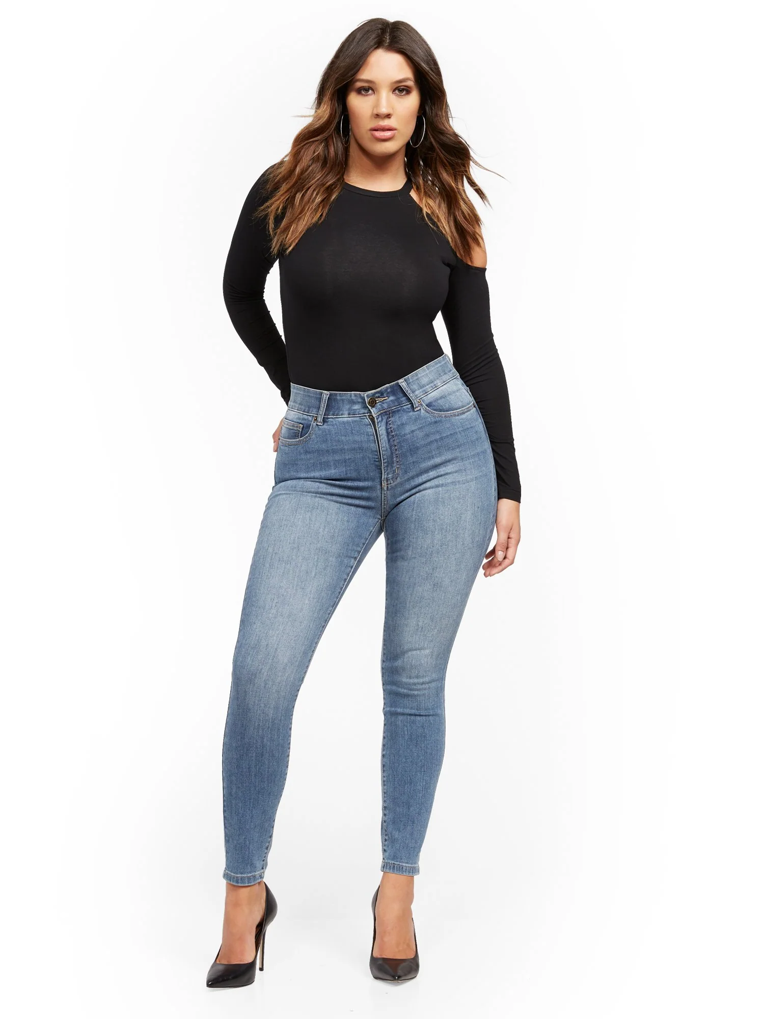 High-Waisted Curvy No-Gap Shaping Super-Skinny Jeans - Blue Rock - Image 11