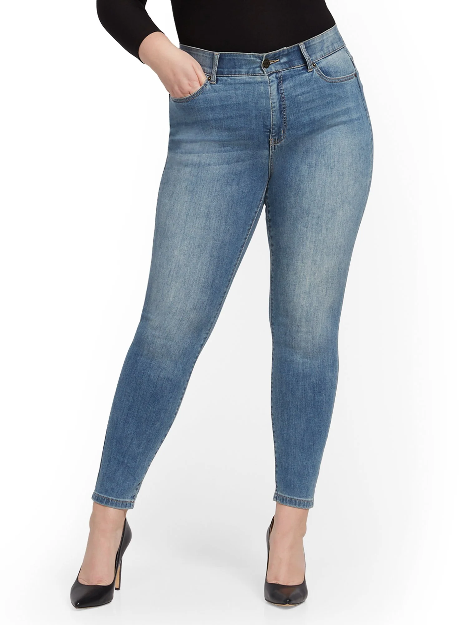High-Waisted Curvy No-Gap Shaping Super-Skinny Jeans - Blue Rock - Image 14
