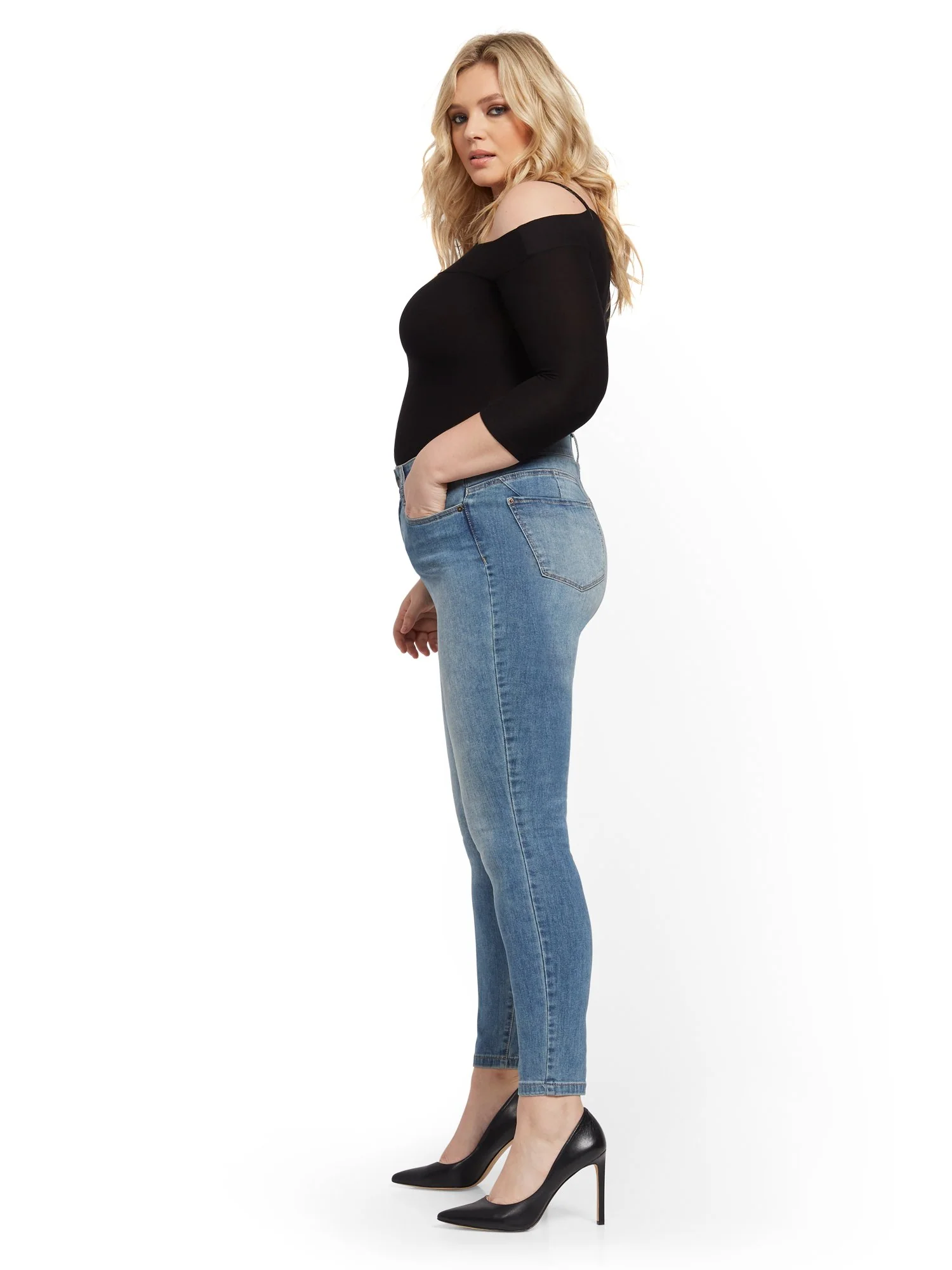 High-Waisted Curvy No-Gap Shaping Super-Skinny Jeans - Blue Rock - Image 17
