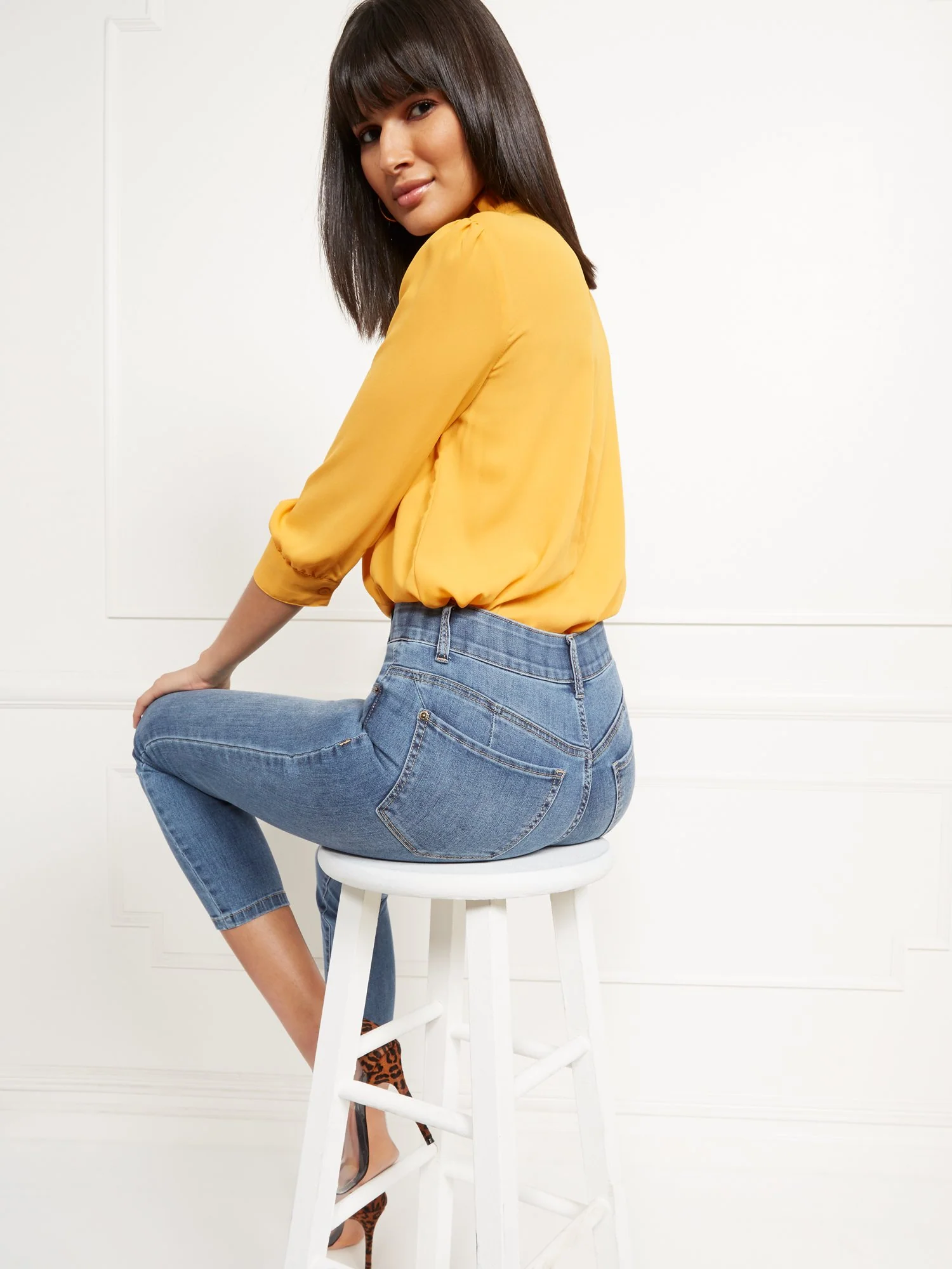 High-Waisted Curvy No-Gap Shaping Super-Skinny Jeans - Blue Rock - Image 19