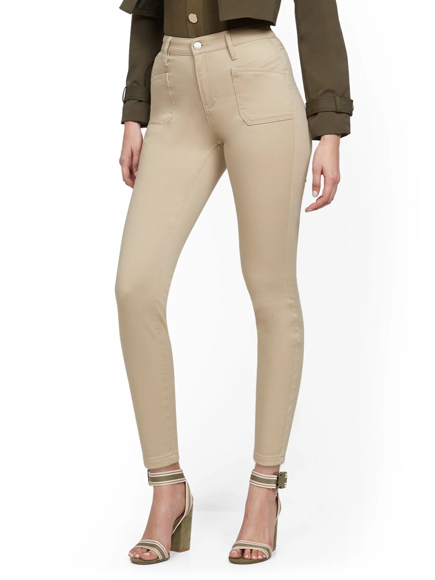 High-Waisted Curvy Super-Skinny Ankle Jeans - Khaki - Image 2