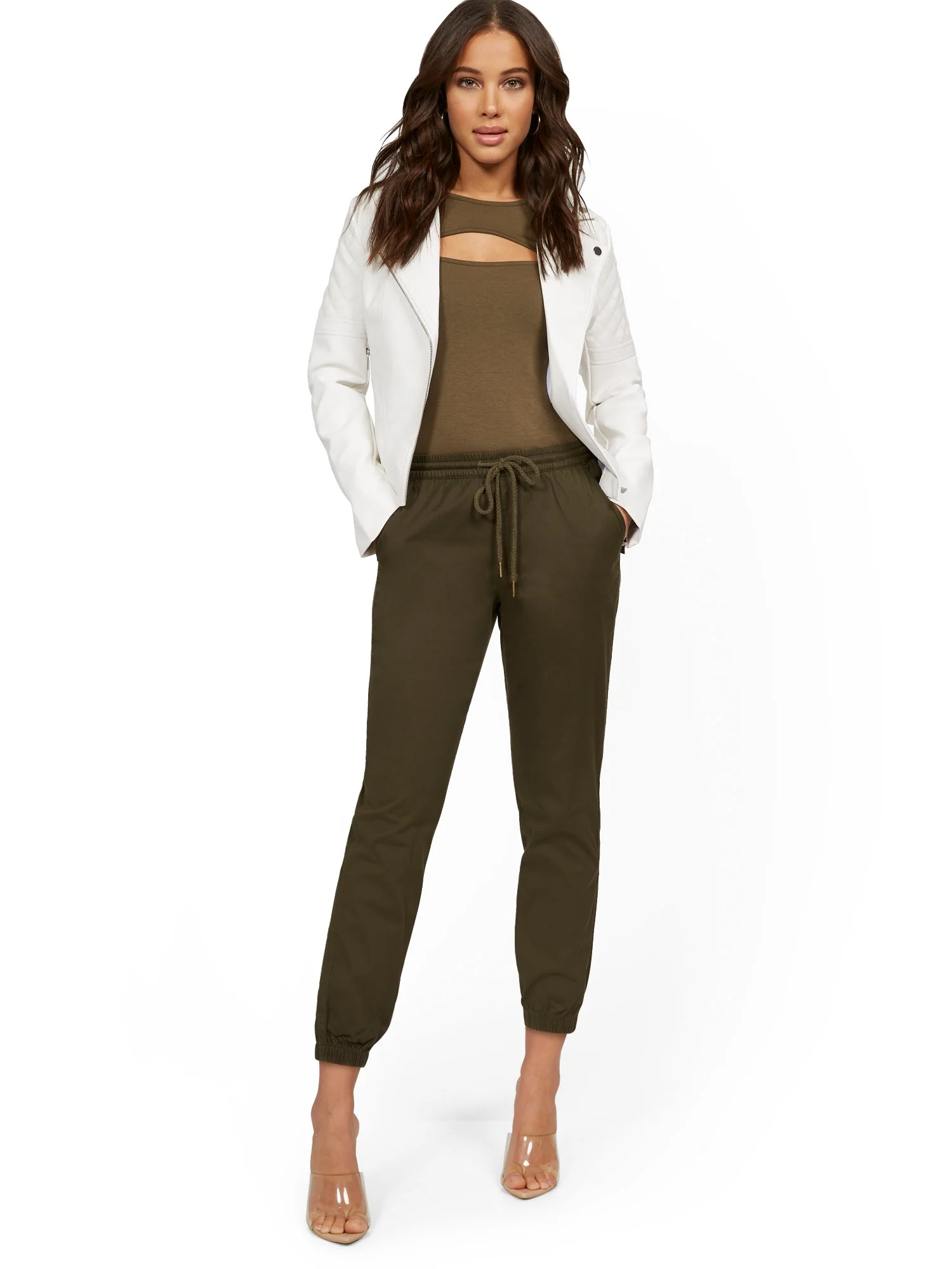 High-Waisted Denim Drawstring Jogger Pant - Green - Image 4