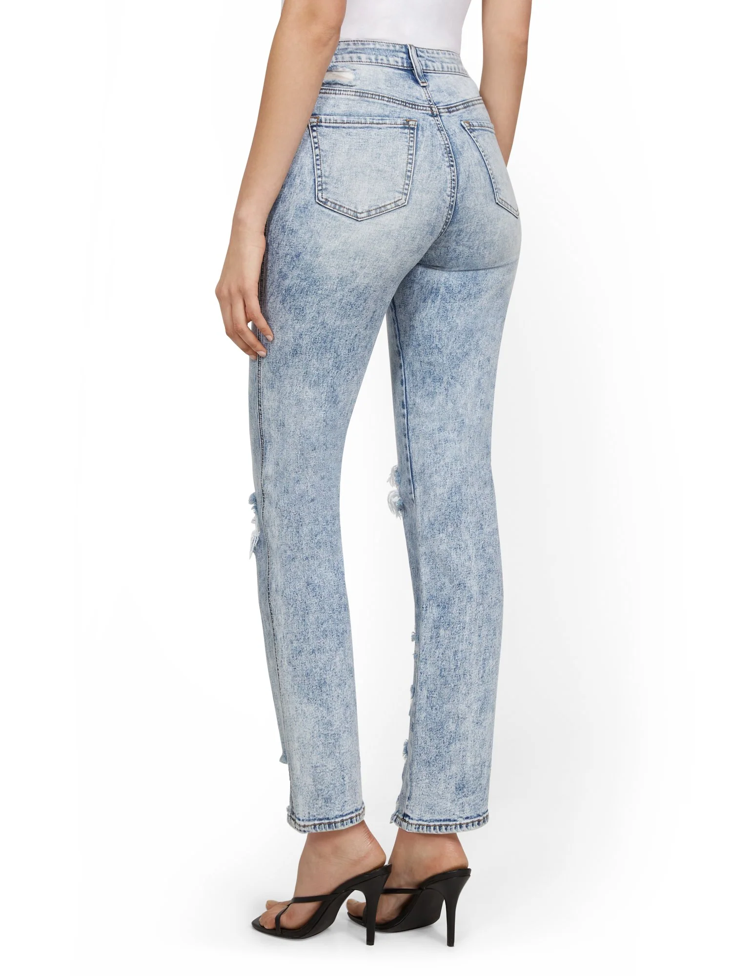 High-Waisted Distressed Bootcut Ankle Jeans - Light Acid Wash - Image 3