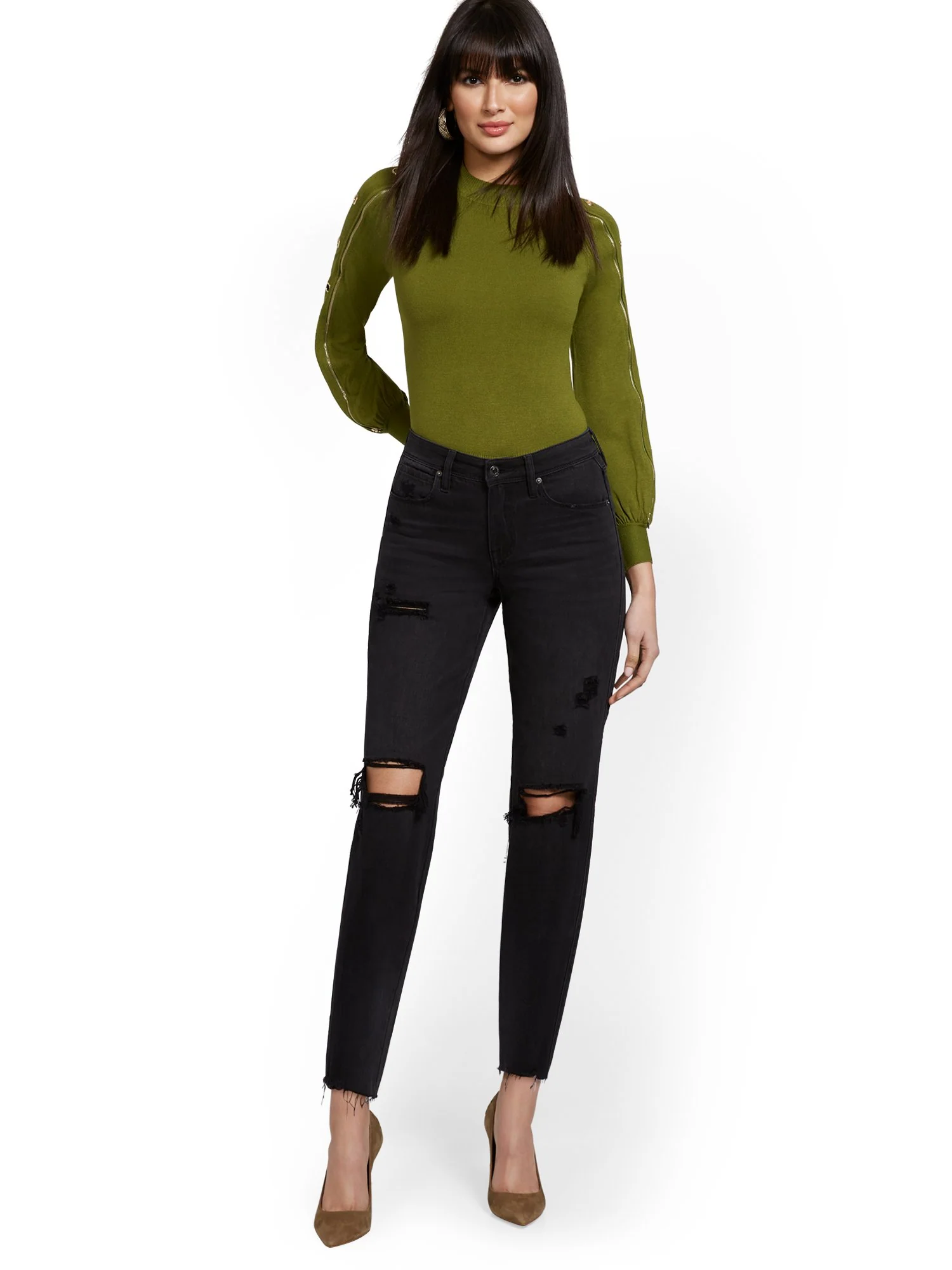 High-Waisted Distressed Dream Boyfriend Ankle Jeans - Black - Image 4