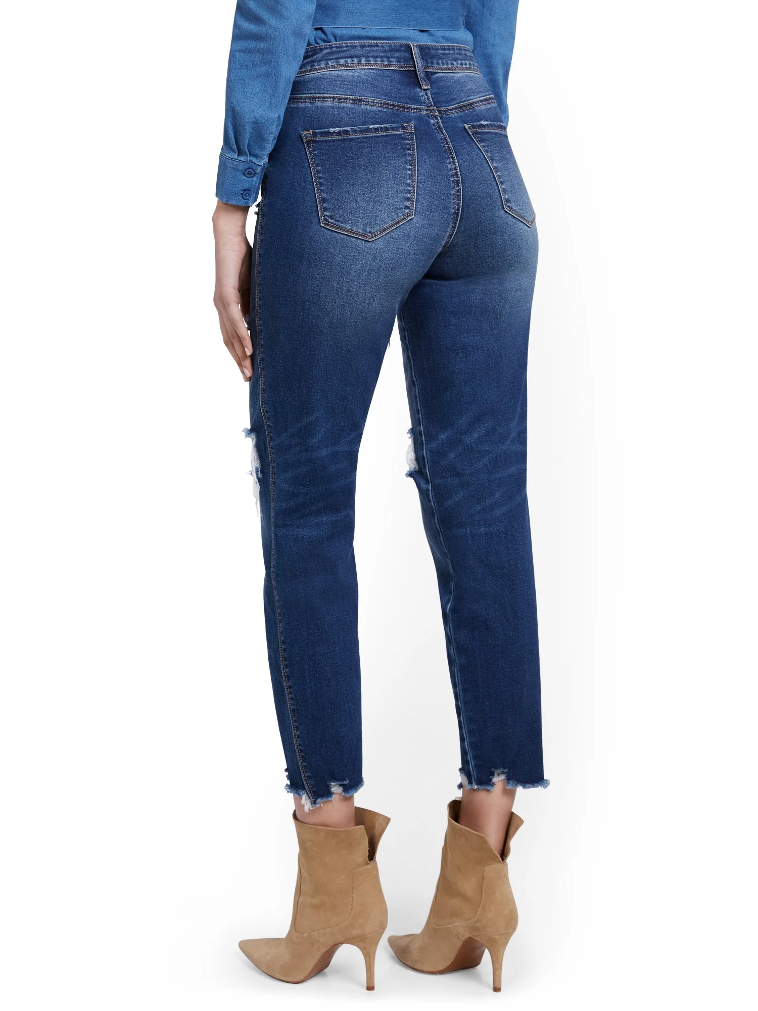 High-Waisted Distressed Dream Boyfriend Ankle Jeans - Dark Wash - Image 3