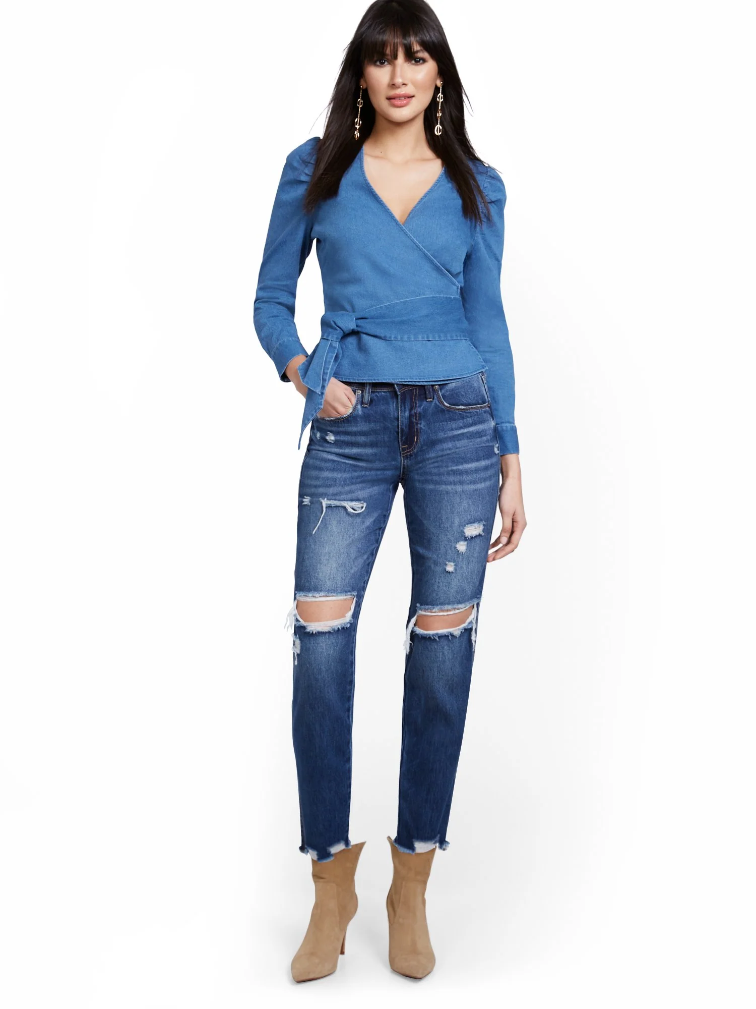 High-Waisted Distressed Dream Boyfriend Ankle Jeans - Dark Wash - Image 4