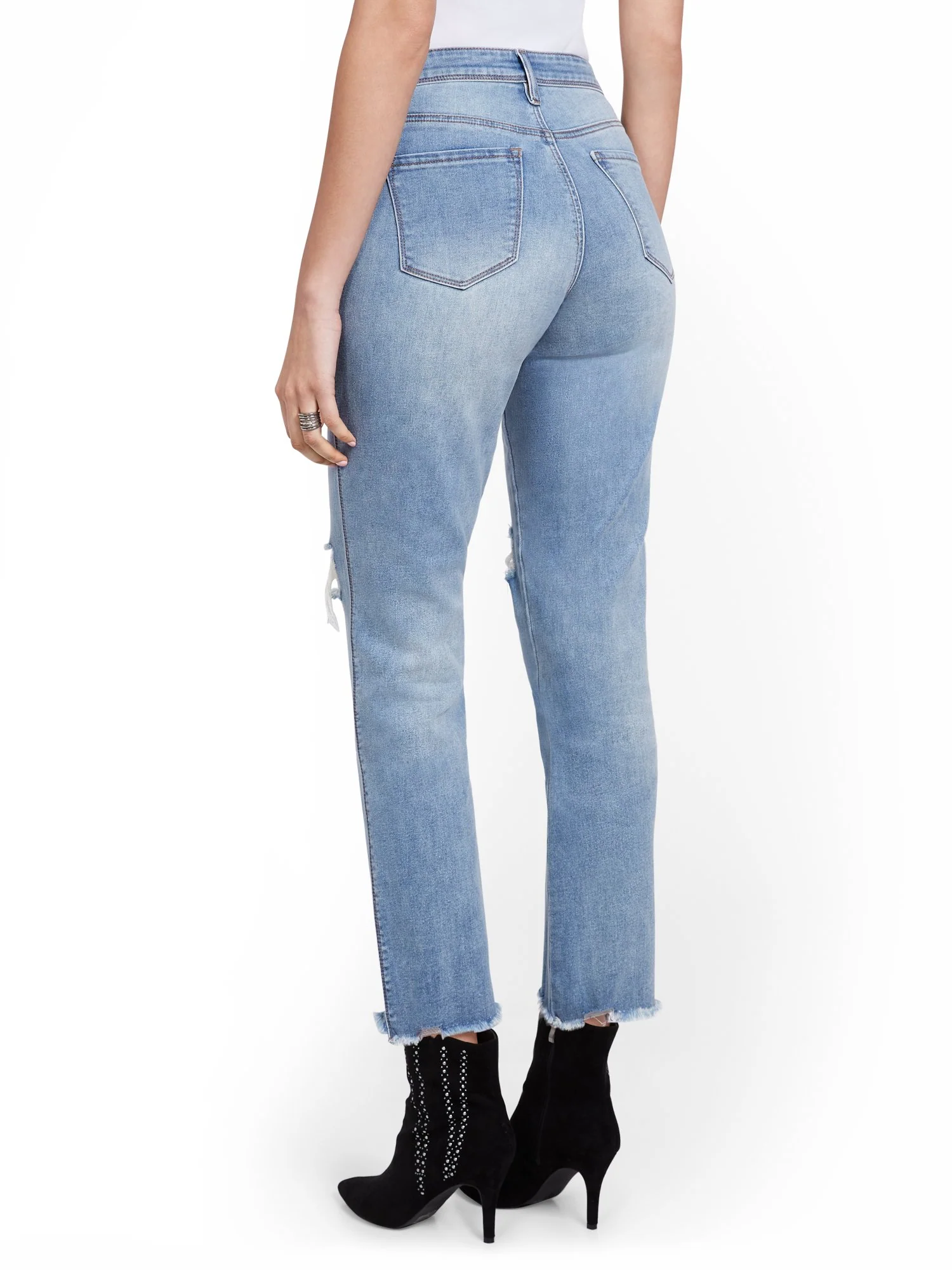 High-Waisted Distressed Dream Boyfriend Ankle Jeans - Light Wash - Image 3