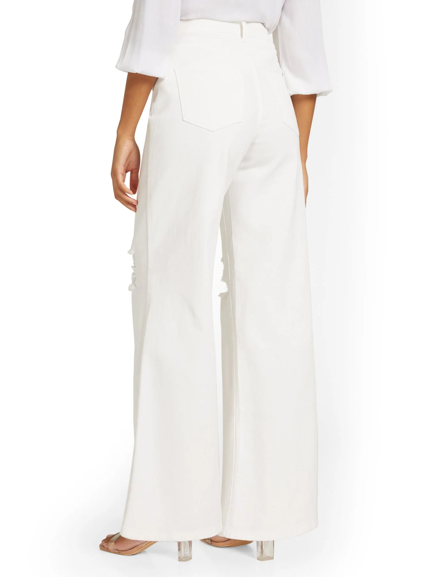 High-Waisted Distressed Wide-Leg Jeans - White - Image 3