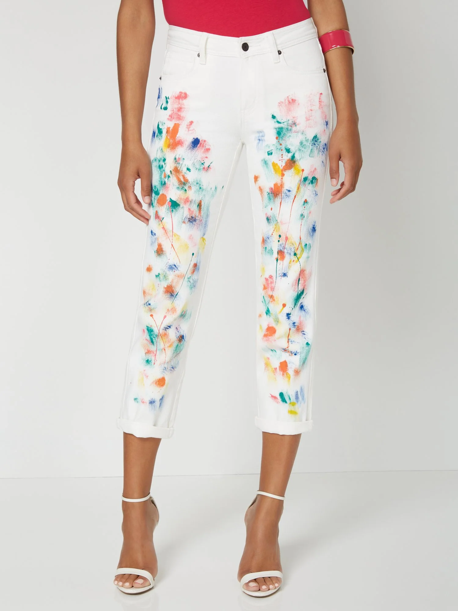 High-Waisted Dream Boyfriend Ankle Jeans - Paint Splatter - Image 4