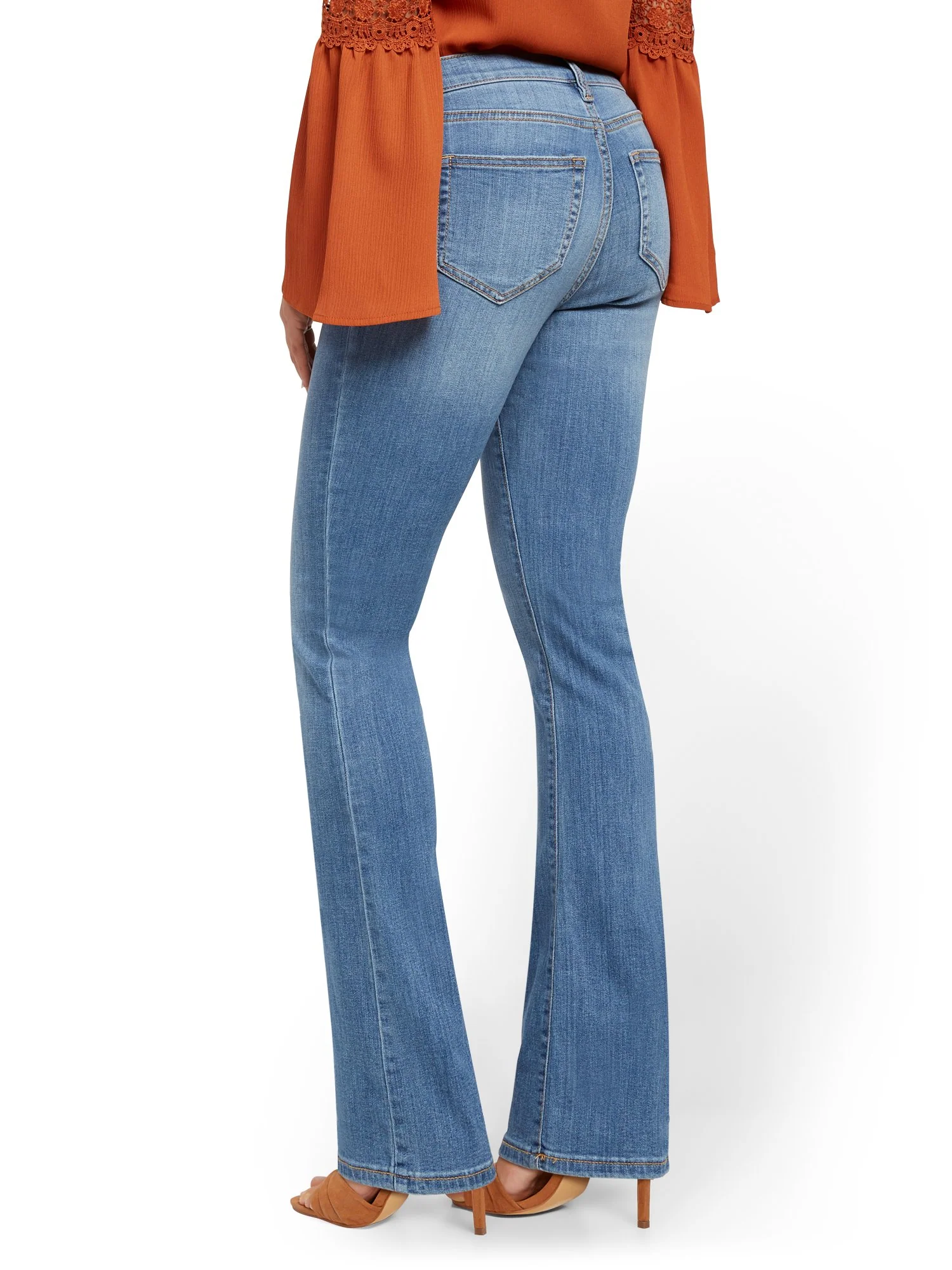 High-Waisted Flare Jeans - Light Wash - Image 3