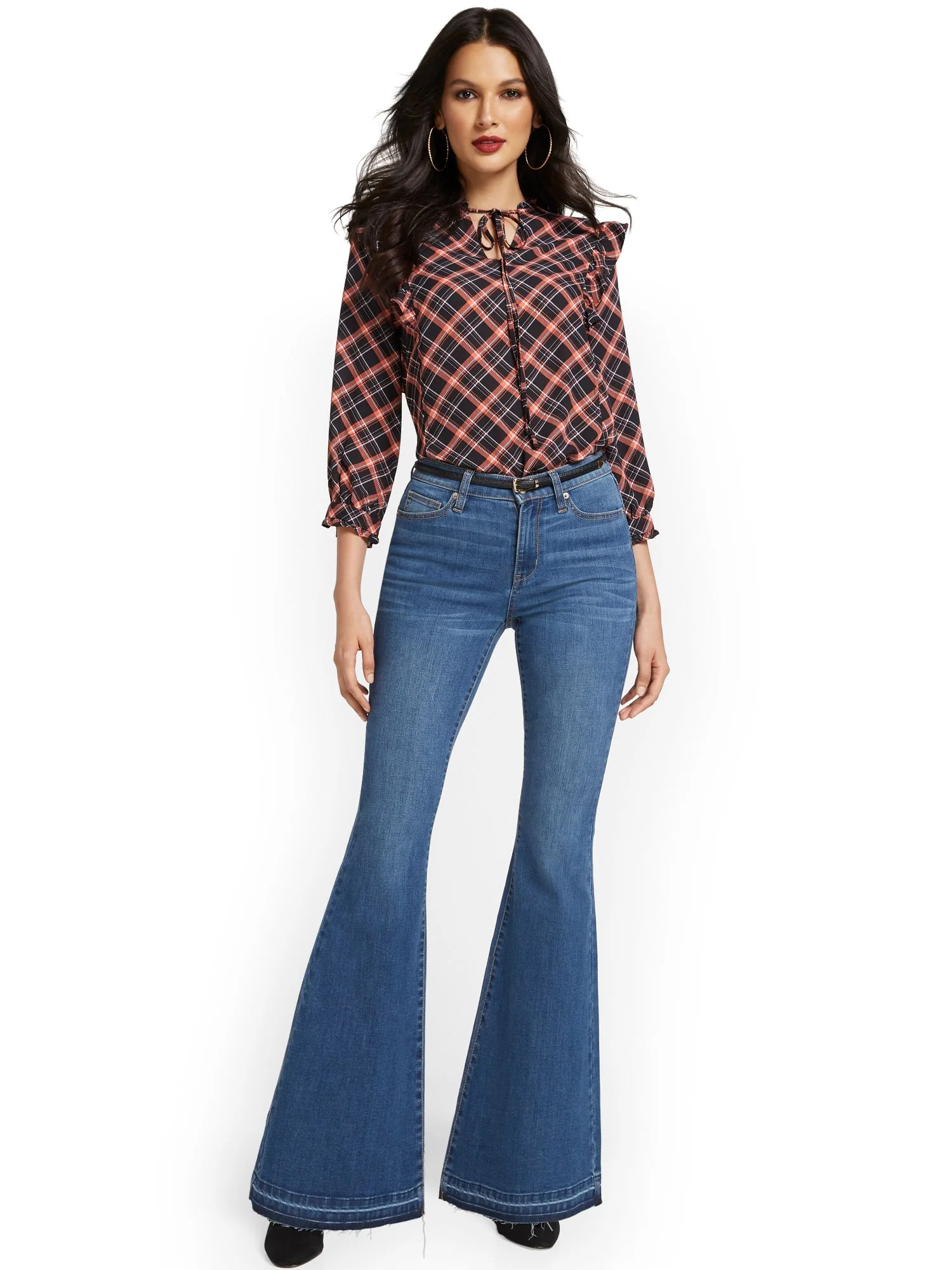 High-Waisted Flare Jeans - Medium Blue Wash - Image 4