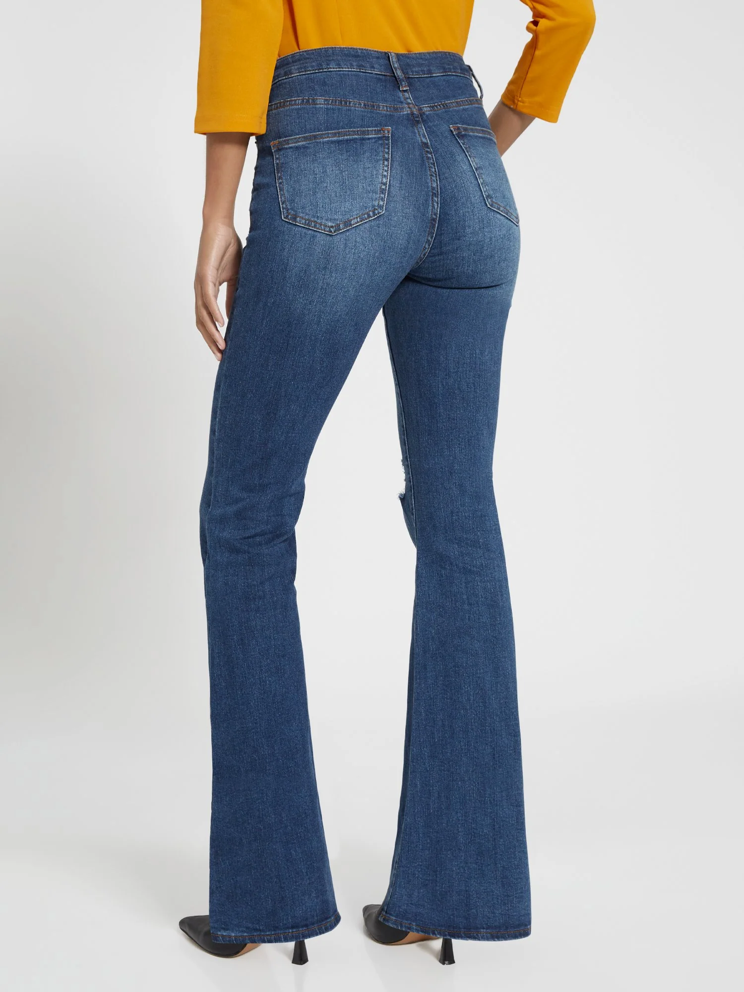 High-Waisted Flare Jeans - Medium Wash - Image 3