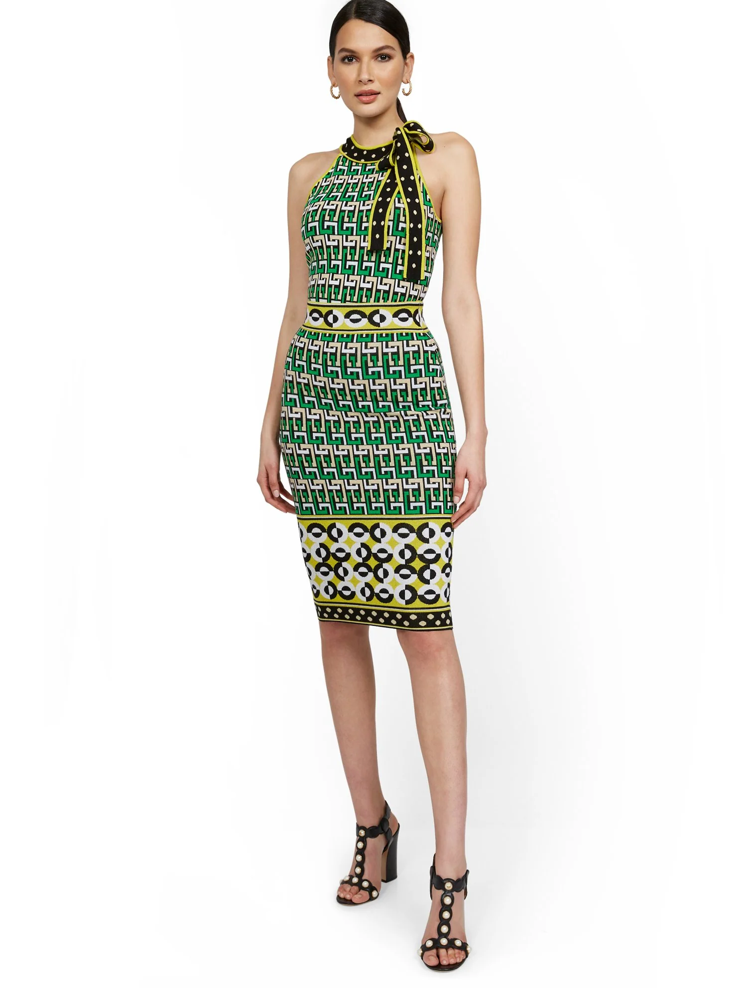 High-Waisted Geo-Print Sweater Pencil Skirt - Image 4