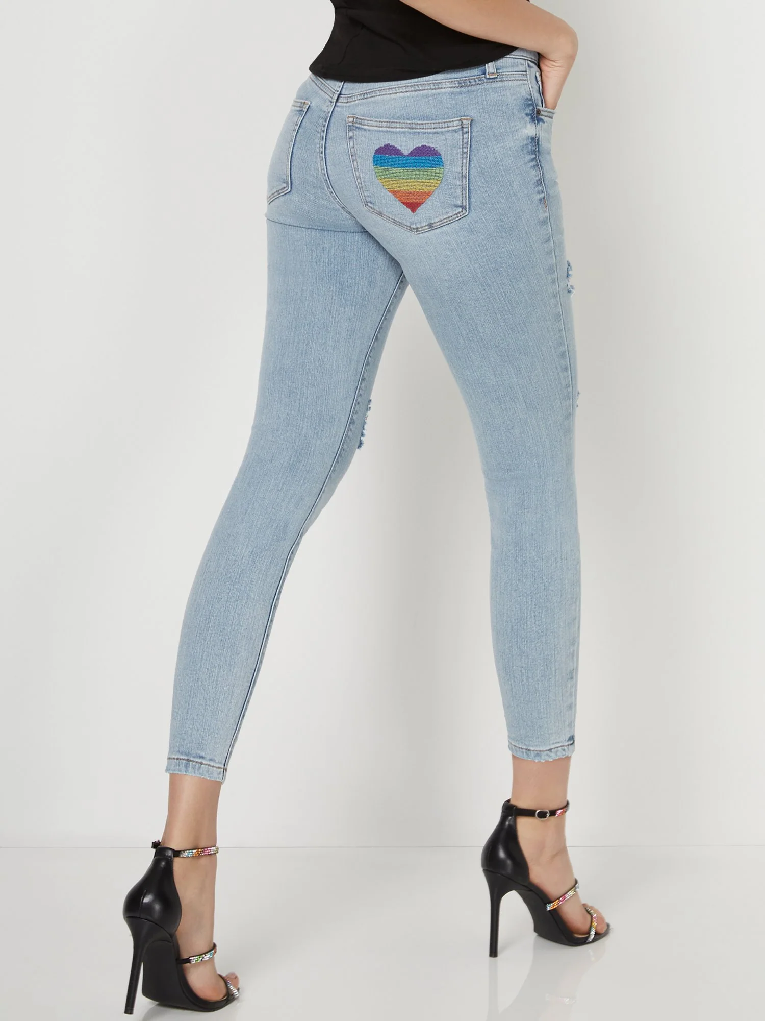 High-Waisted Heart Patch Ankle Skinny Jeans