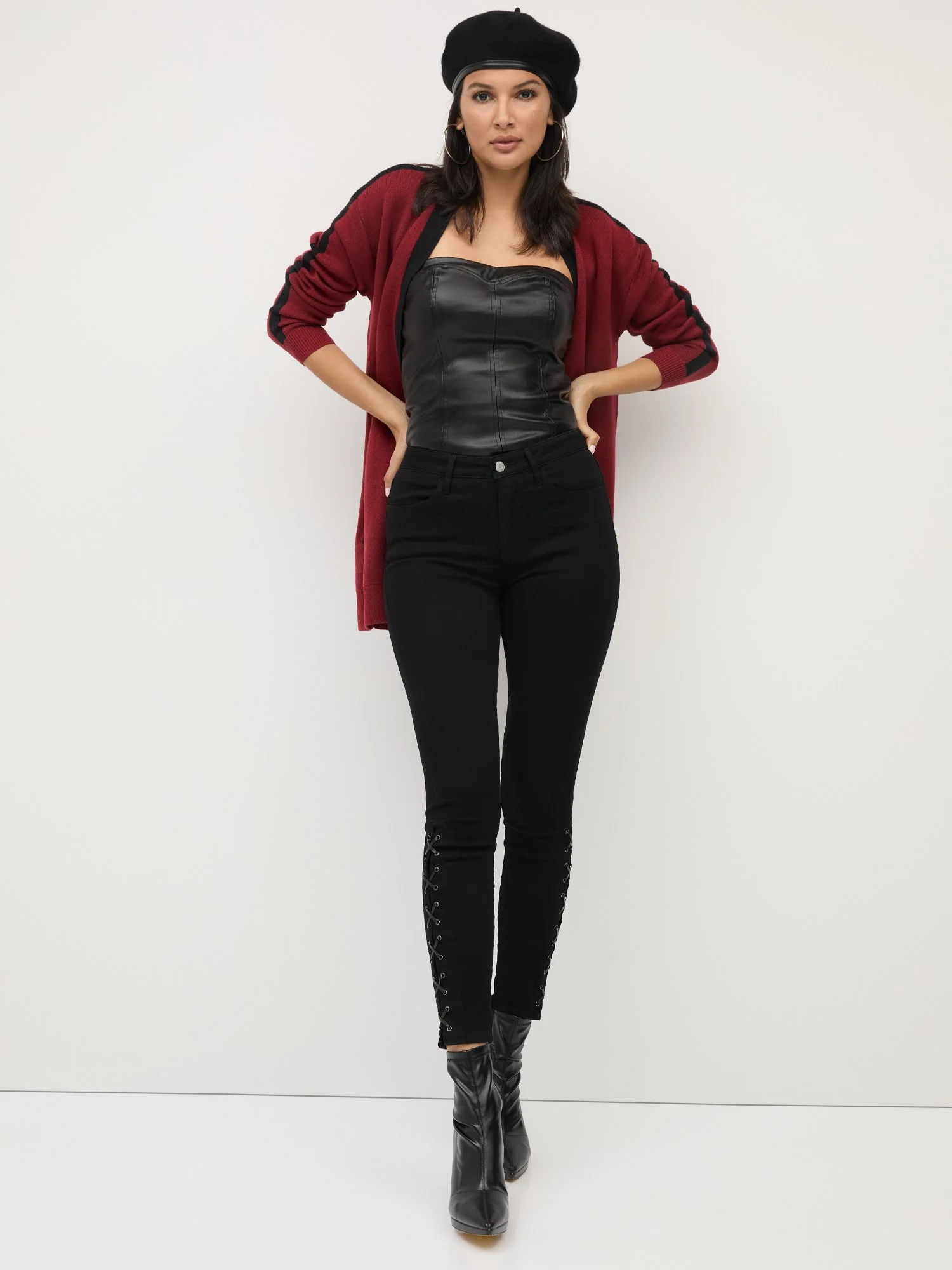 High-Waisted Lace-Up Detail Super-Skinny Jeans - Black - Image 2