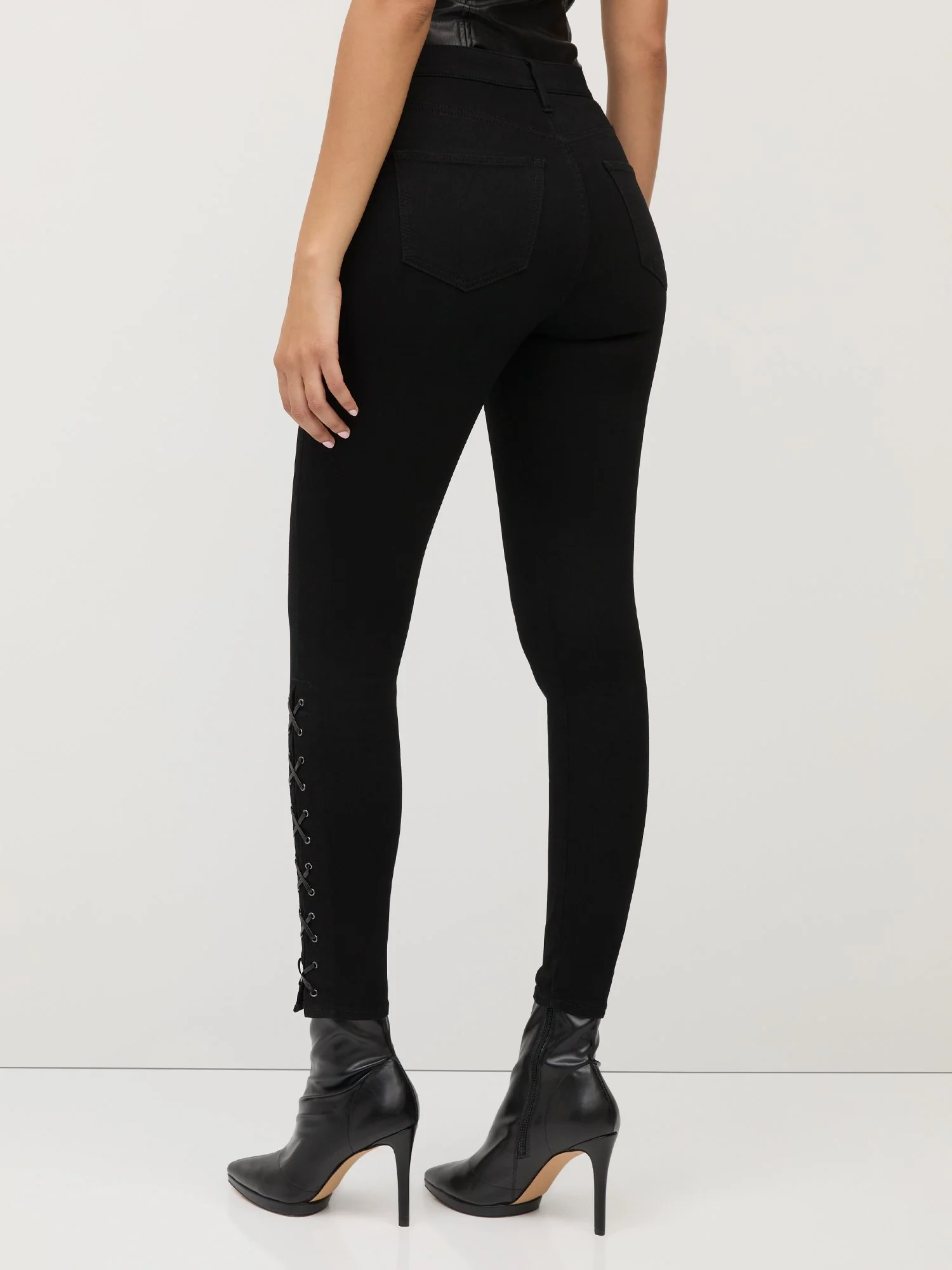 High-Waisted Lace-Up Detail Super-Skinny Jeans - Black - Image 3