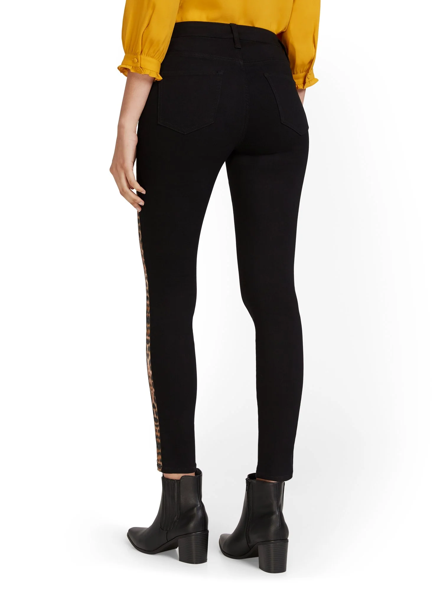 High-Waisted Leopard Side Stripe Super-Skinny Ankle Jeans - Image 3