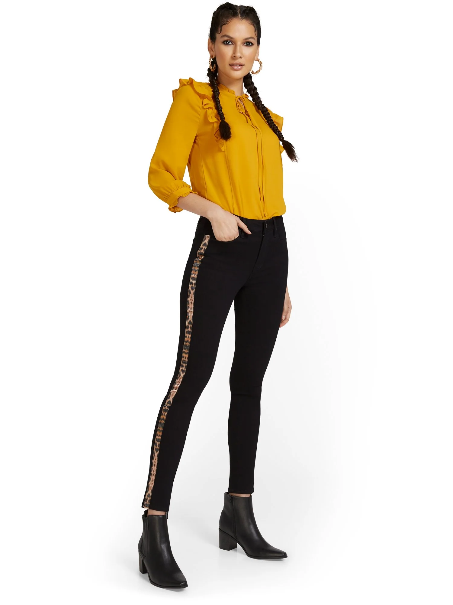 High-Waisted Leopard Side Stripe Super-Skinny Ankle Jeans - Image 4