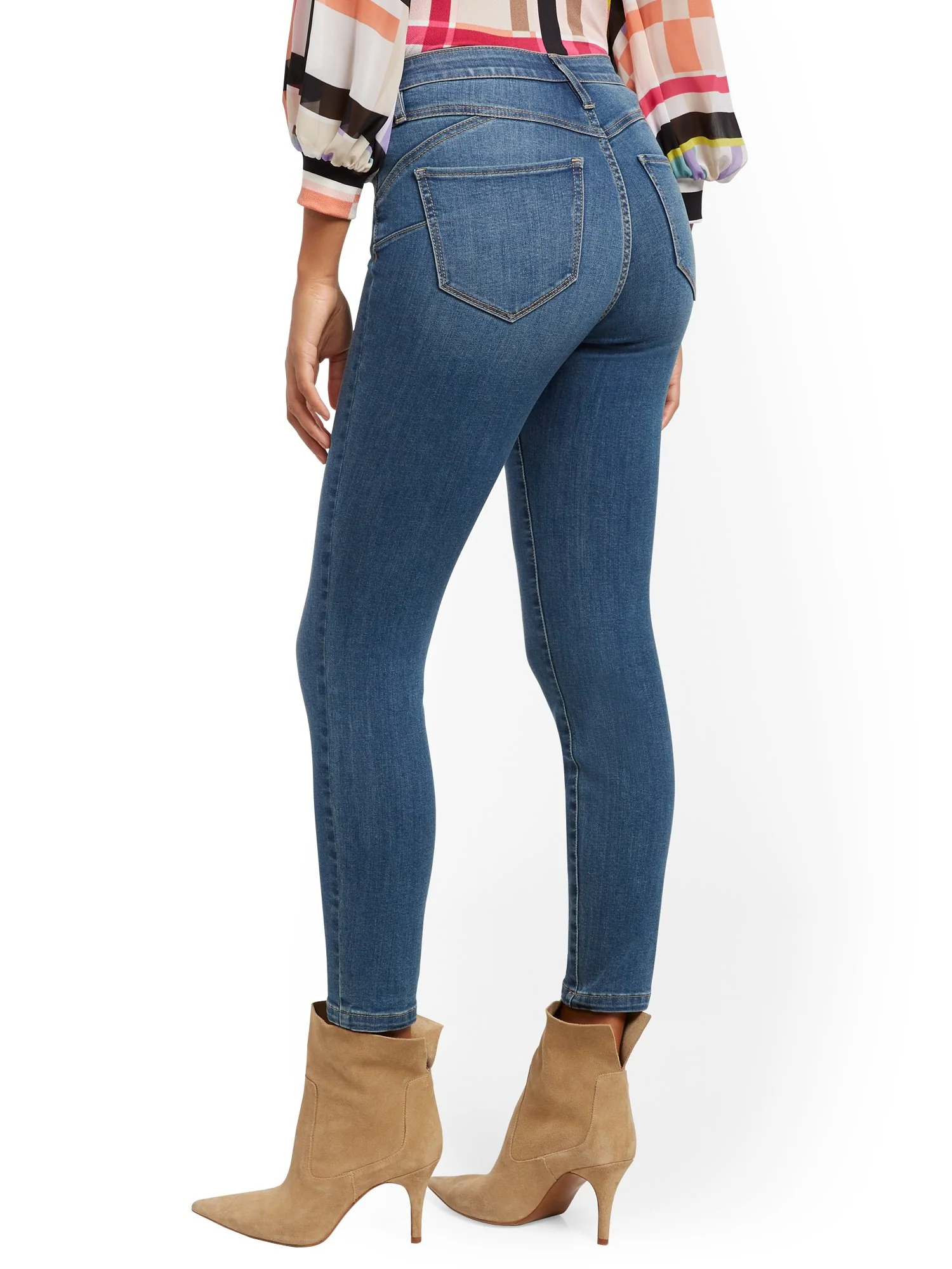 High-Waisted Sculpting No Gap Super-Skinny Ankle Jeans - Medium Blue - Image 3