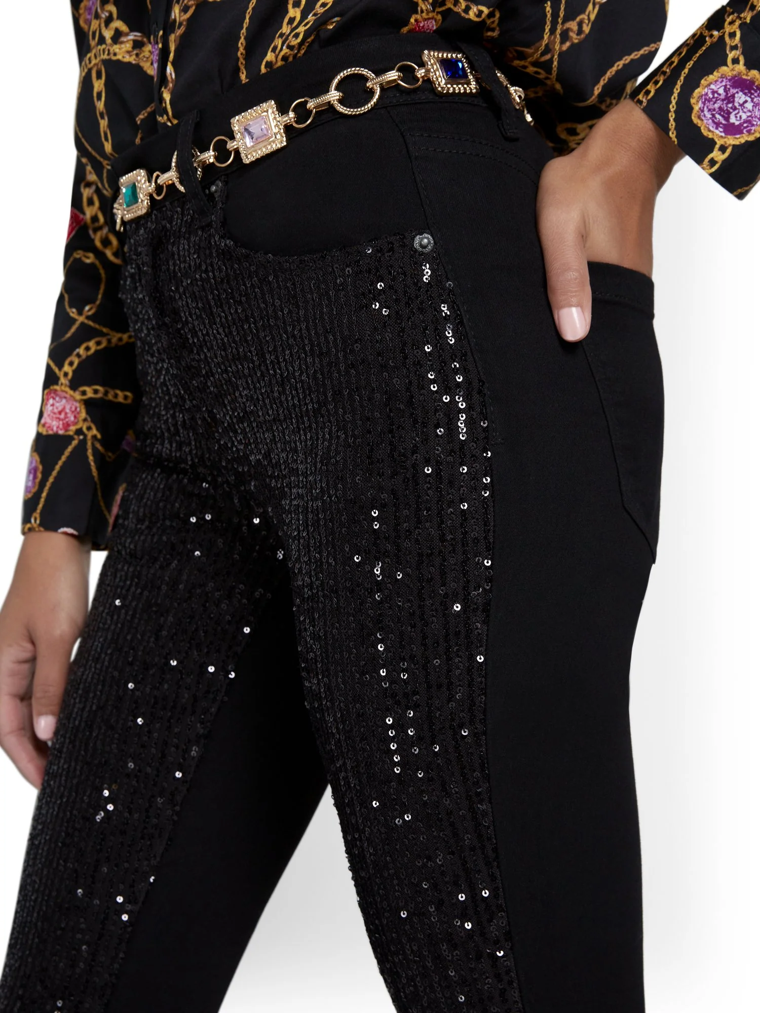 High-Waisted Sequin-Finish Super-Skinny Ankle Jeans - Image 4