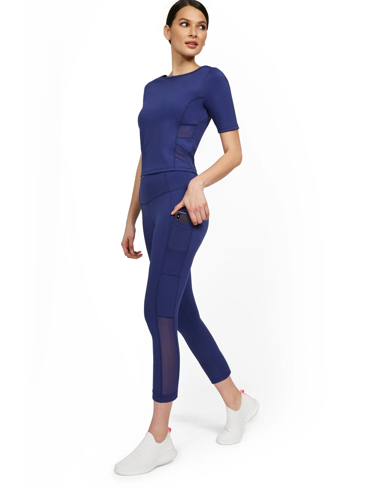 High-Waisted Side-Pocket Mesh Capri Legging - Twilight Blue - Image 4