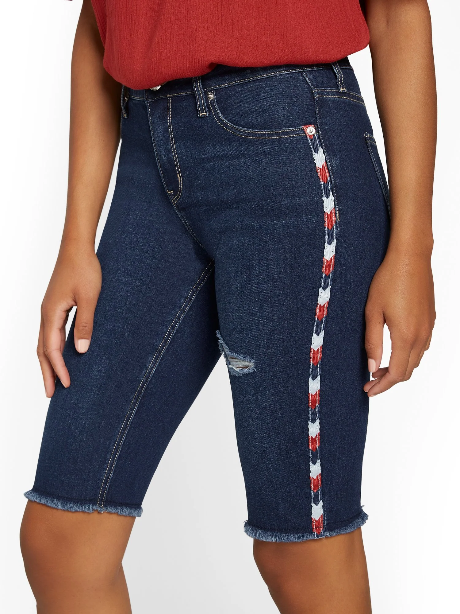 High-Waisted Side-Stripe Denim 13-Inch Short - Image 4